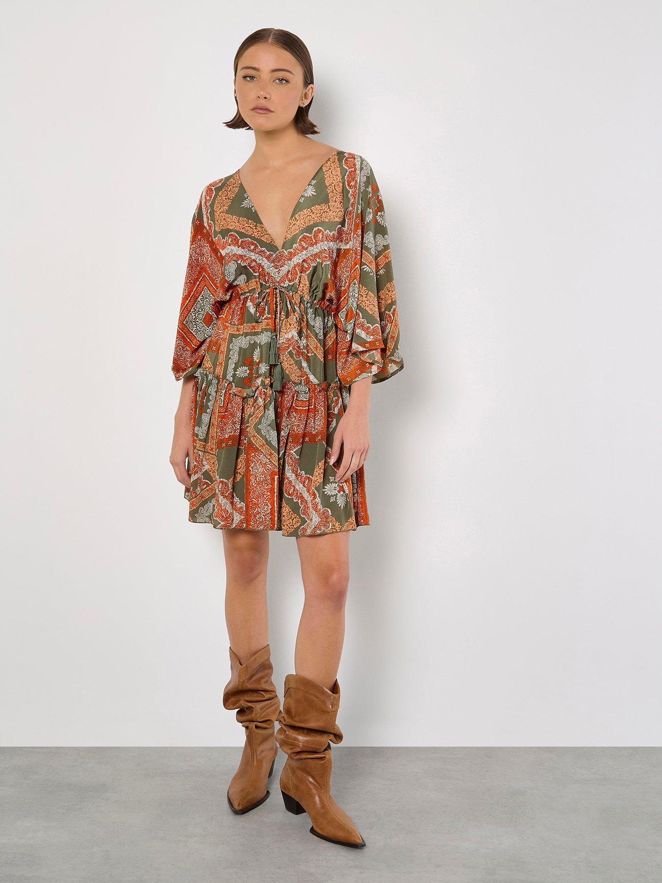 undefined Distressed Tassel Kaftan Dress - Brown
