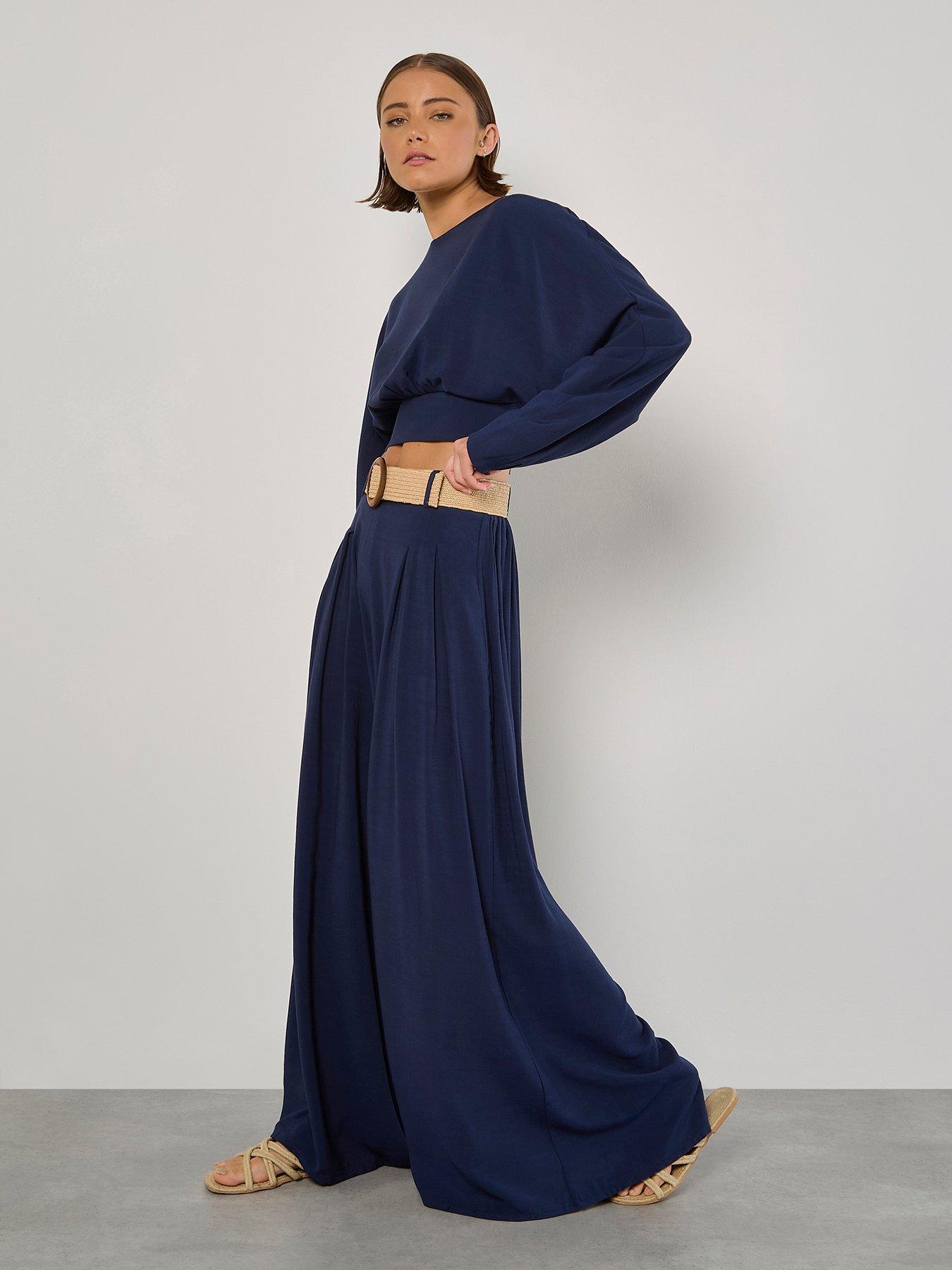 Classic Noir High Rise Textured Palazzo Trousers