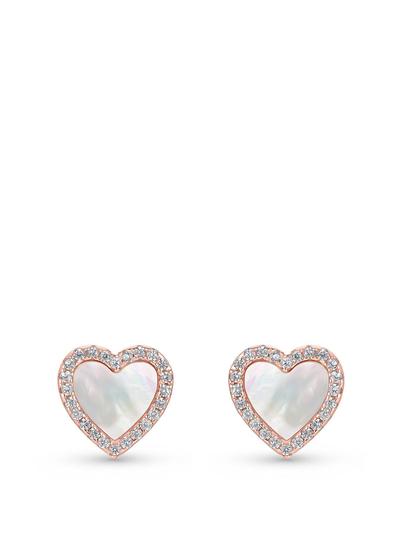 undefined Rose Gold Plated Cubic Zirconia Mother of Pearl Heart Stud Earrings
