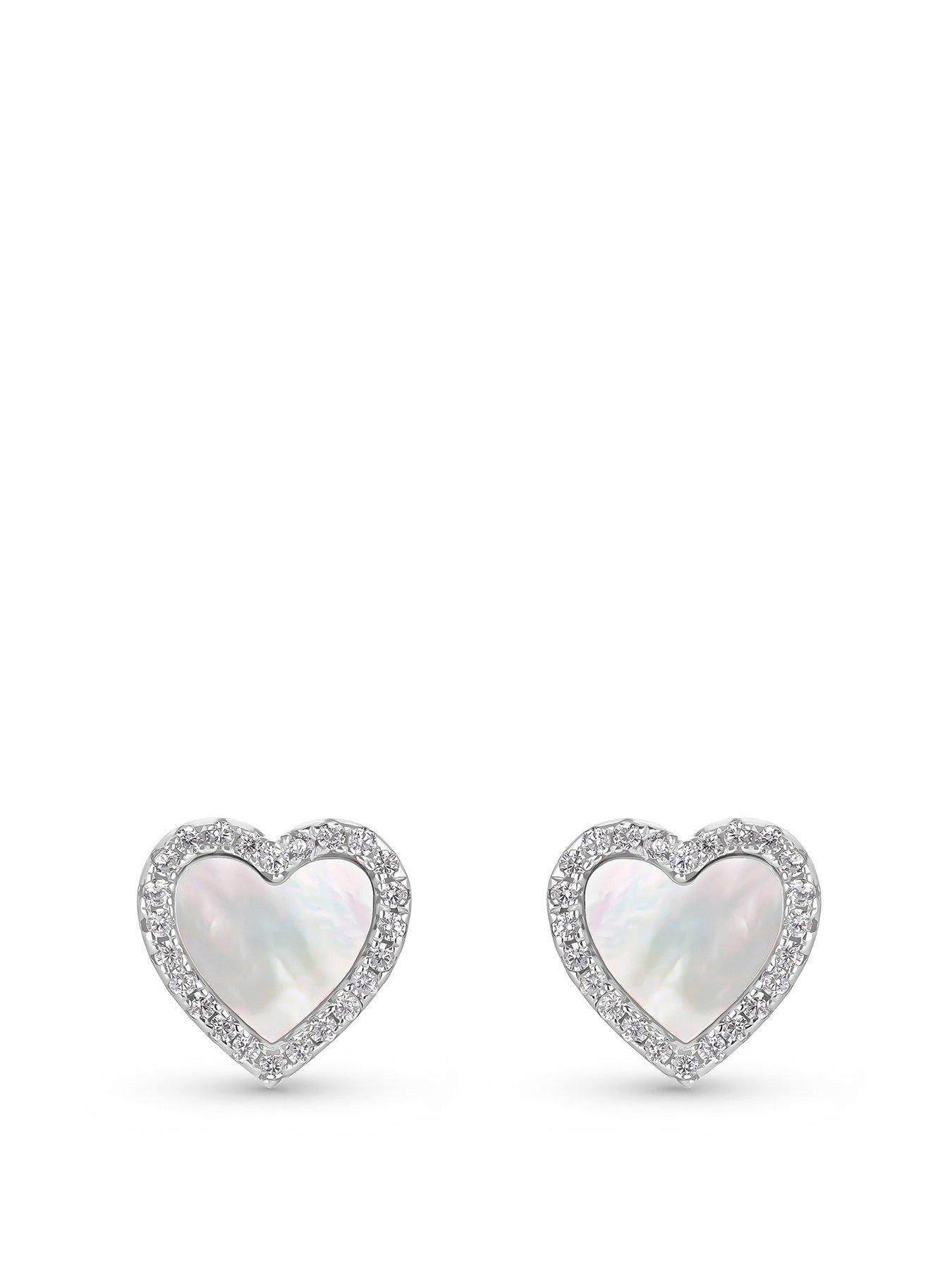 Beaverbrooks Silver Cubic Zirconia Mother of Pearl Heart Stud Earrings