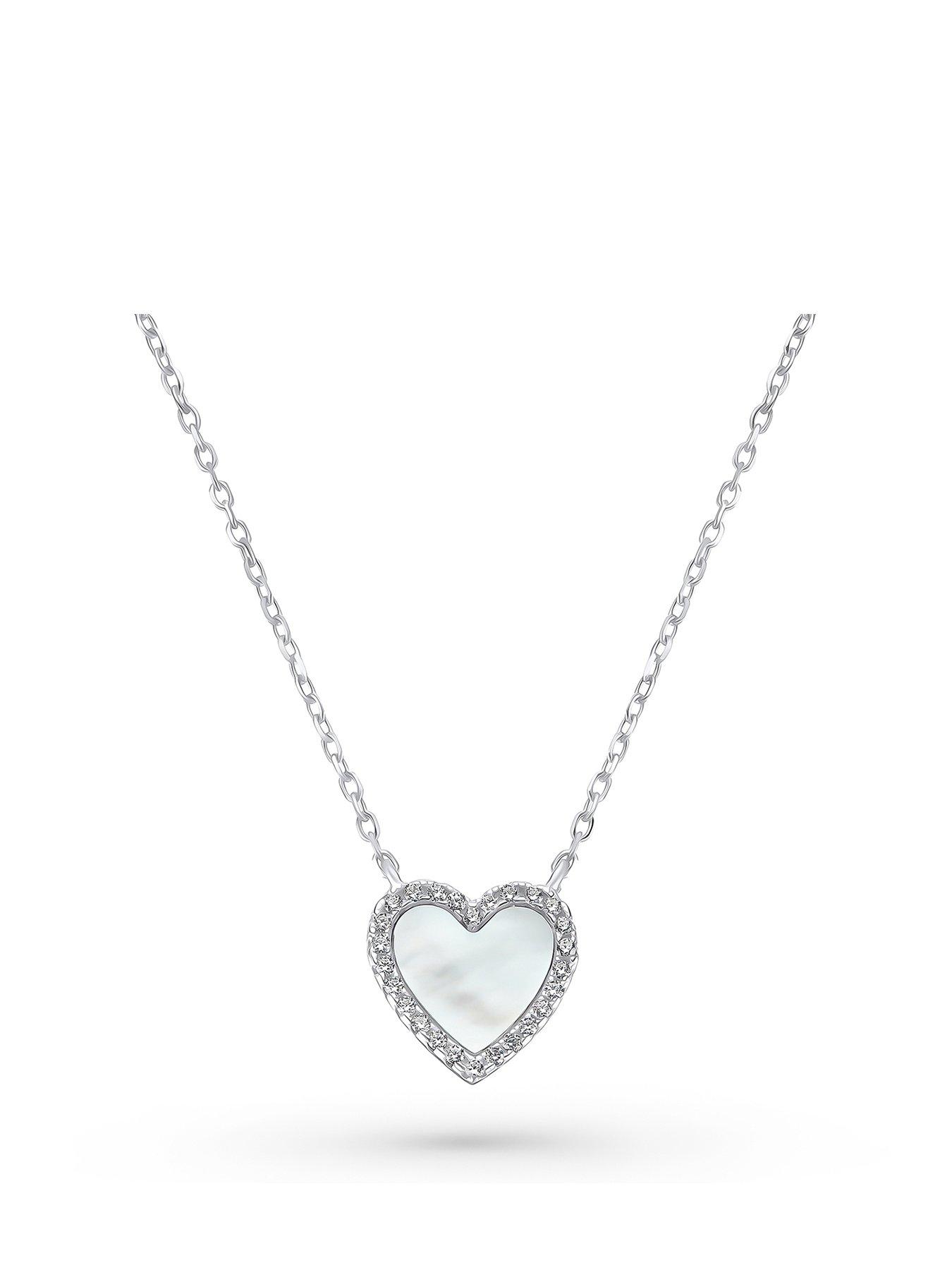Beaverbrooks Silver Cubic Zirconia Mother of Pearl Heart Necklace