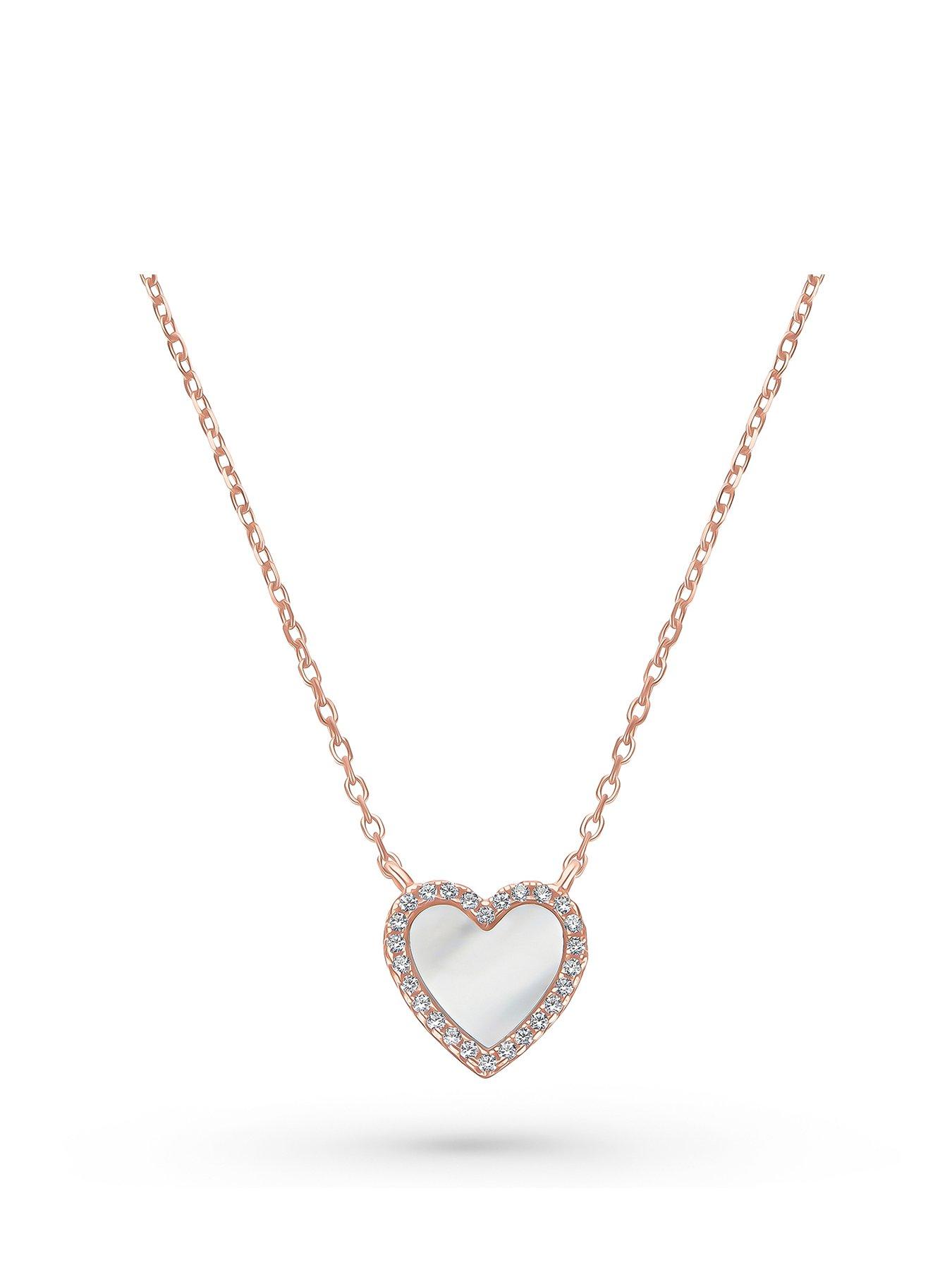 Image of Beaverbrooks Rose Gold Plated Cubic Zirconia Mother of Pearl Heart Necklace