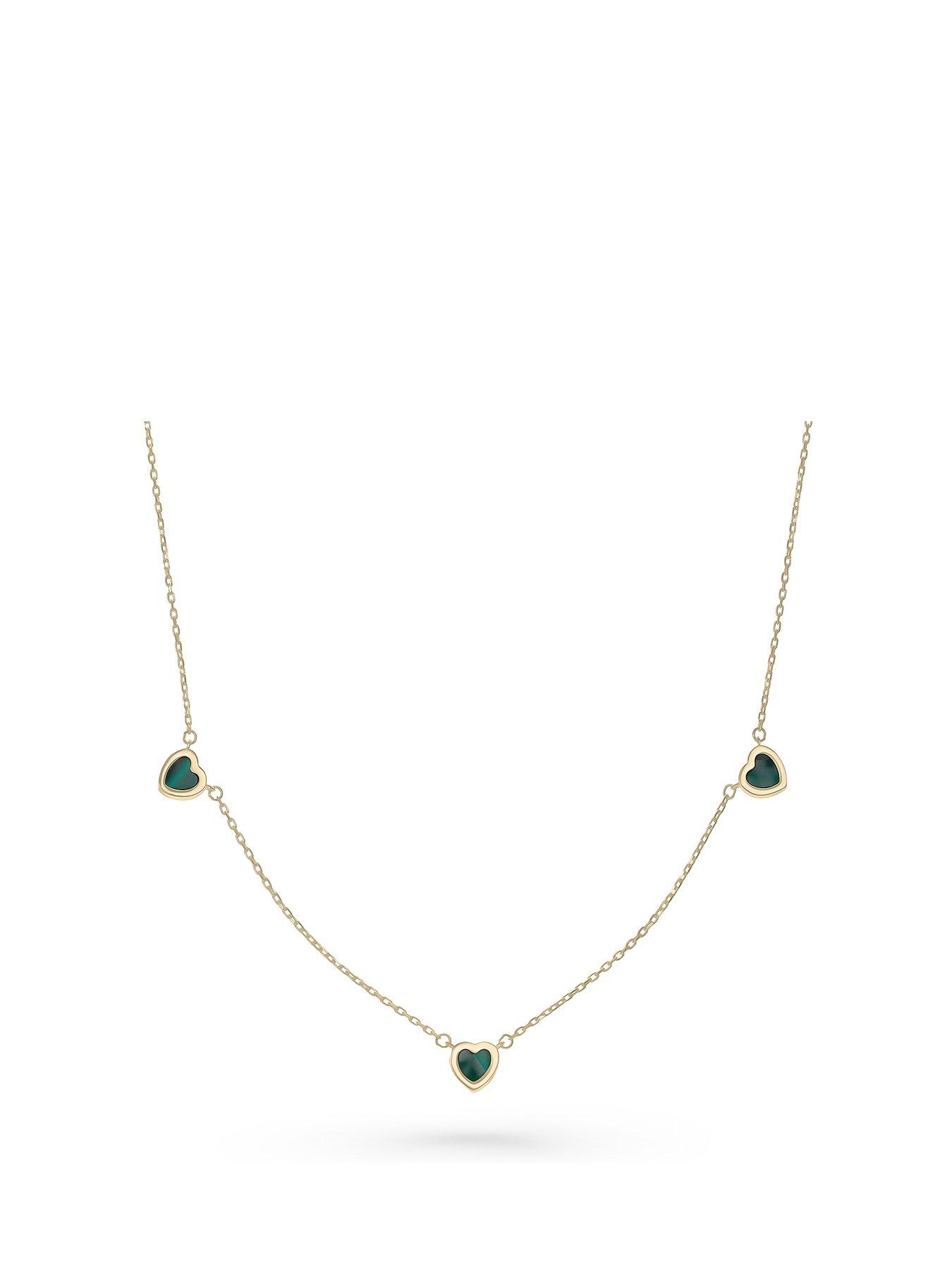 undefined 9ct Yellow Gold Malachite Heart Necklace