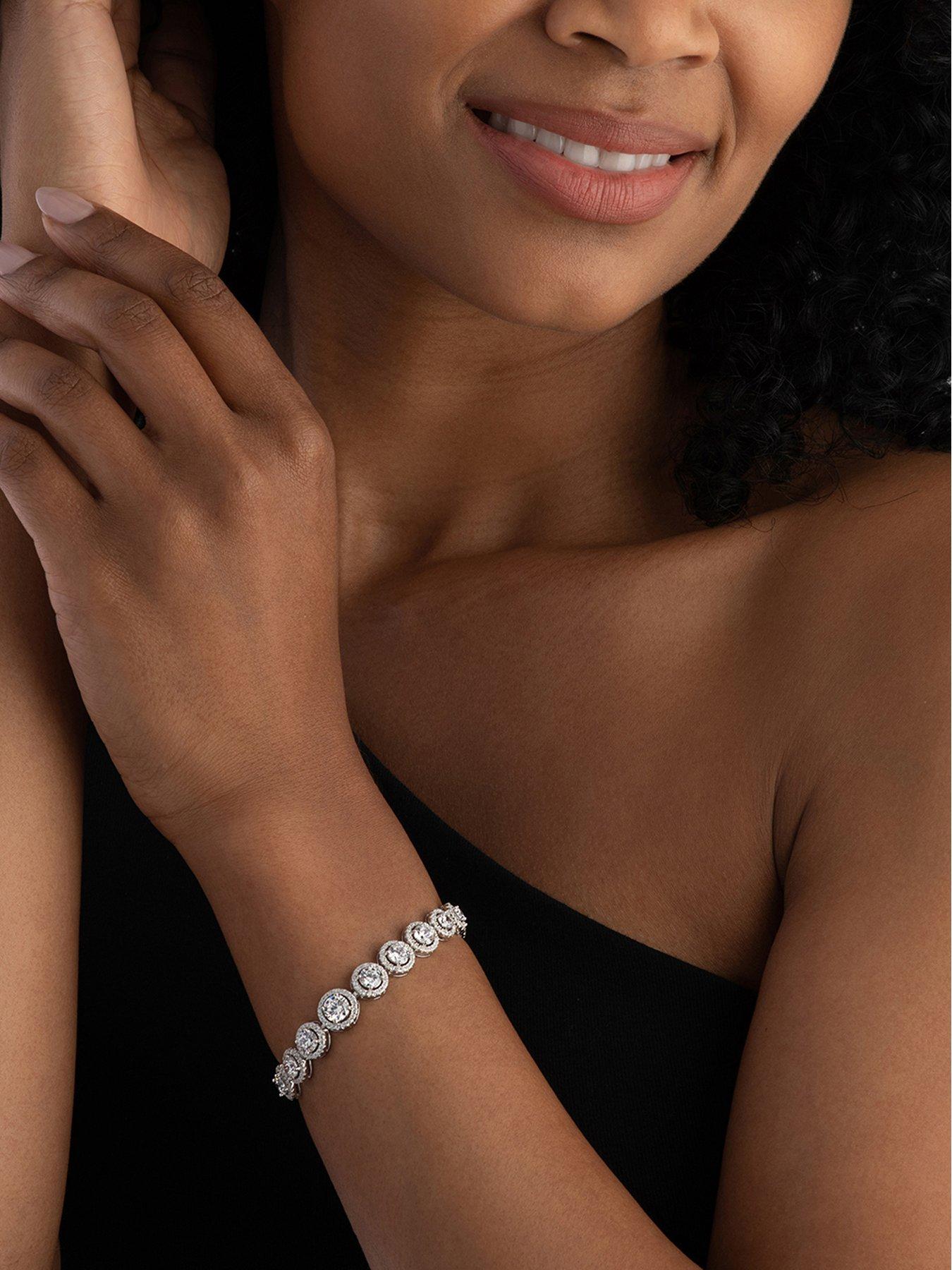 Image 2 of 3 of Beaverbrooks Silver Cubic Zirconia Graduated Halo Bracelet