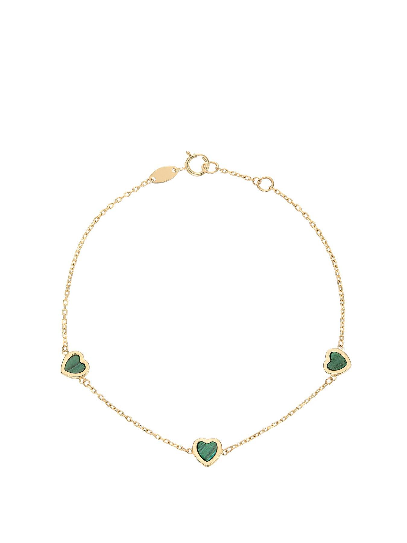 undefined 9ct Yellow Gold Malachite Heart Bracelet