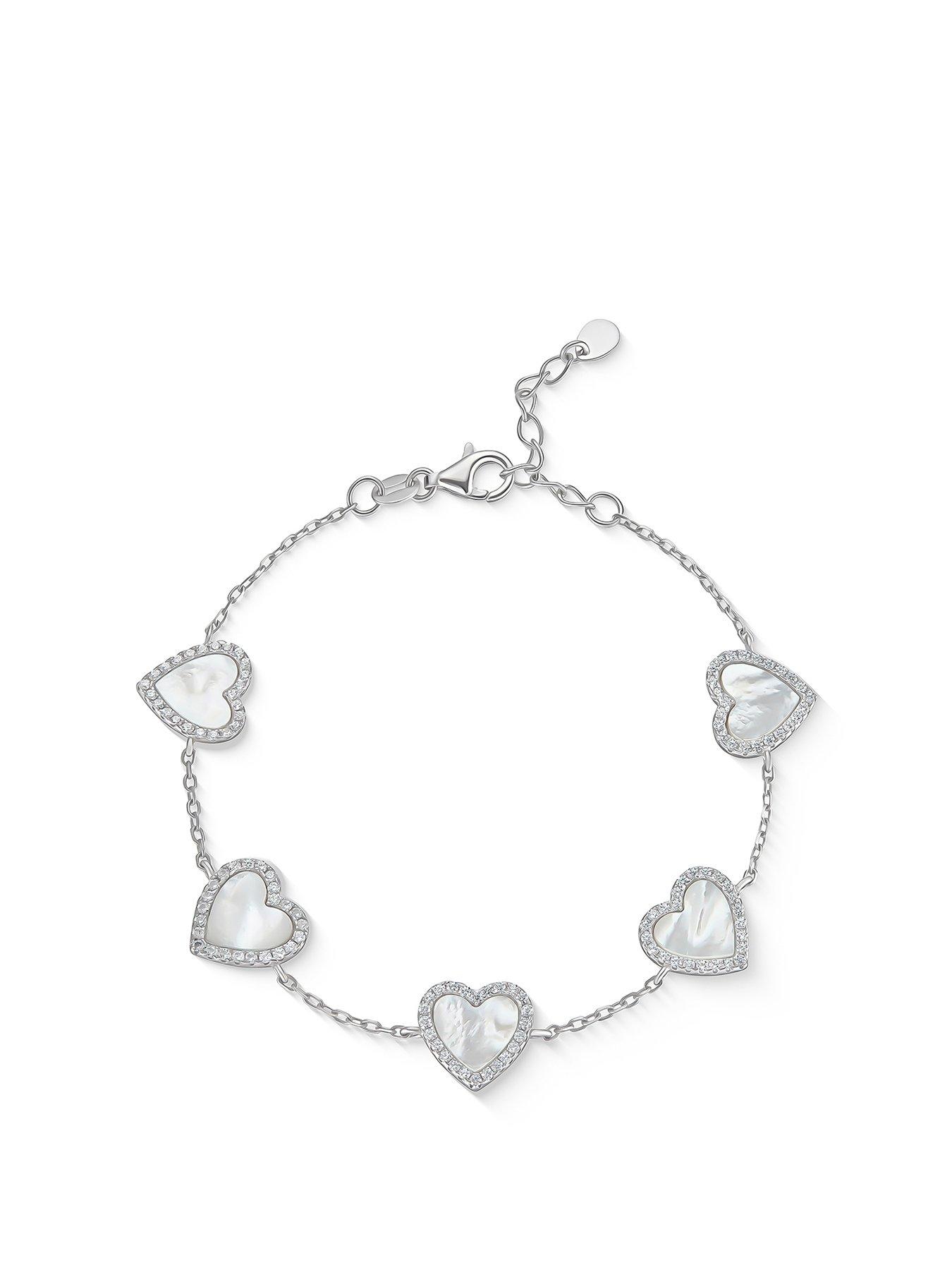 undefined Silver Cubic Zirconia Mother of Pearl Heart Bracelet