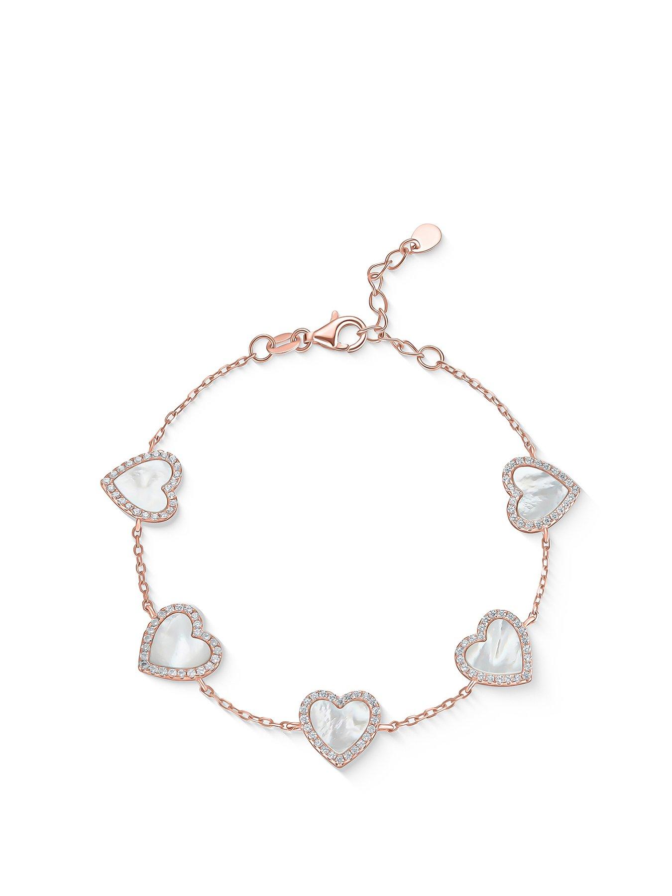undefined Rose Gold Plated Cubic Zirconia Mother of Pearl Heart Bracelet