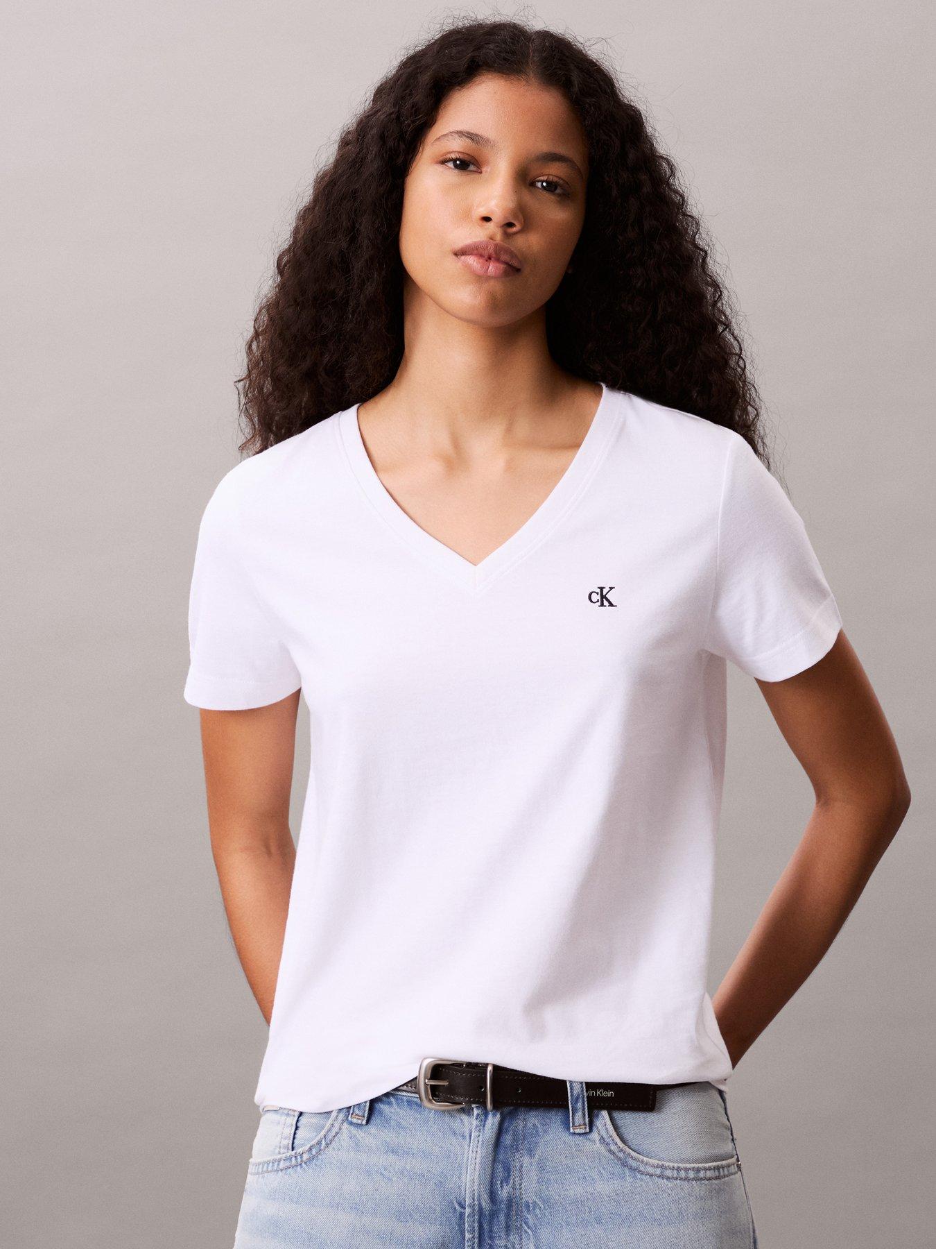 Calvin Klein Jeans Archive Jersey Vneck T-shirt - Brilliant White