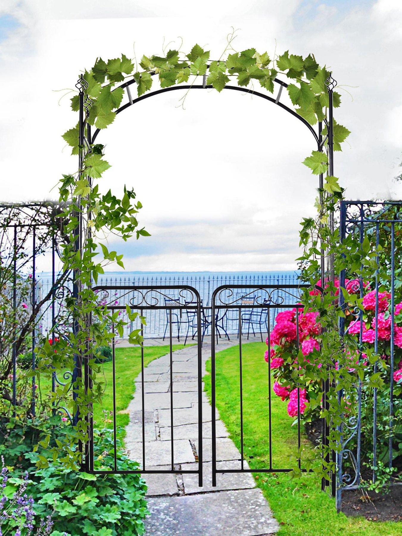Image of OutSunny Garden Decorative Metal Arch with Gate 108L x 45W x 215Hcm