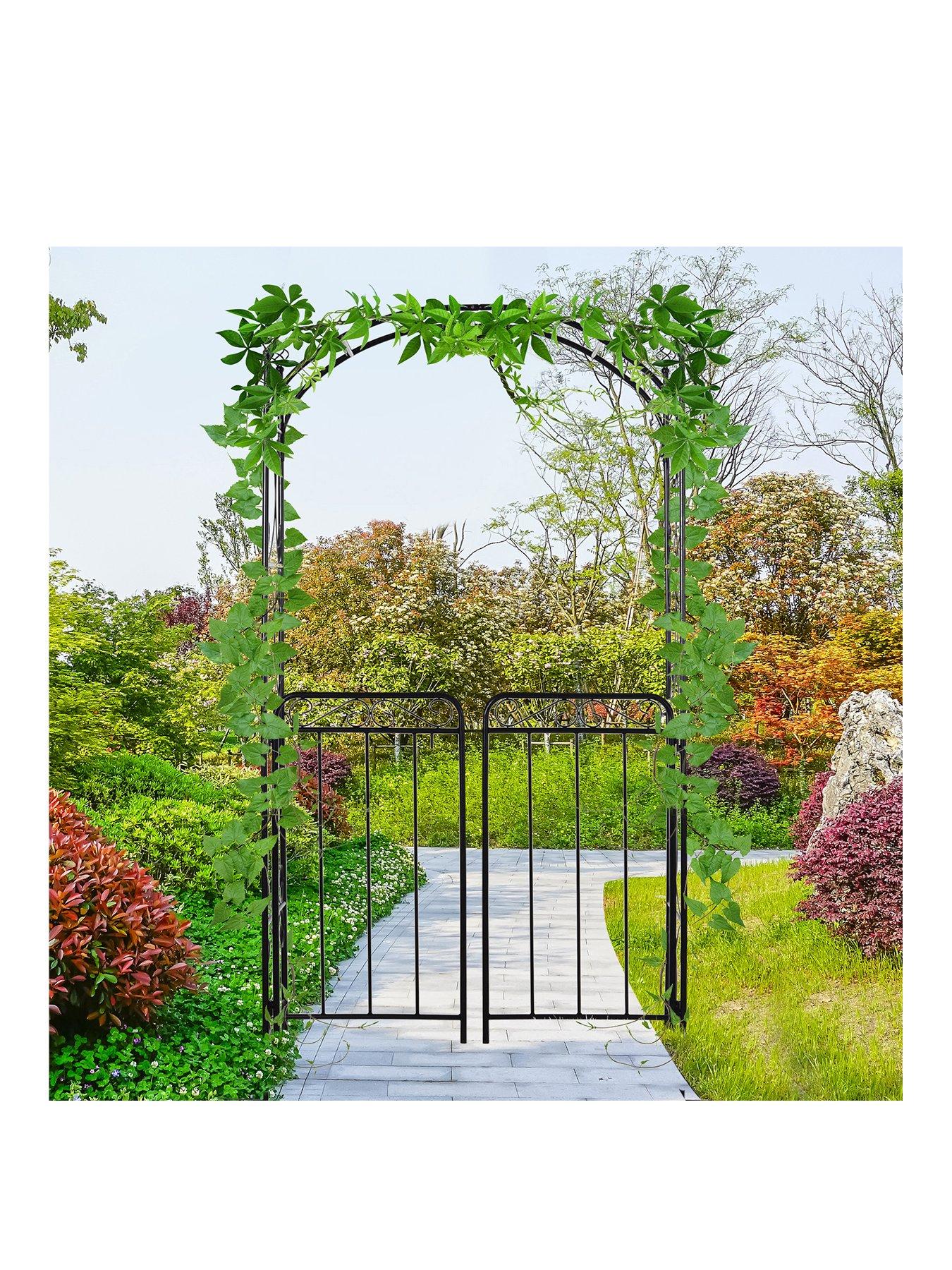 Image 2 of 7 of OutSunny Garden Decorative Metal Arch with Gate 108L x 45W x 215Hcm