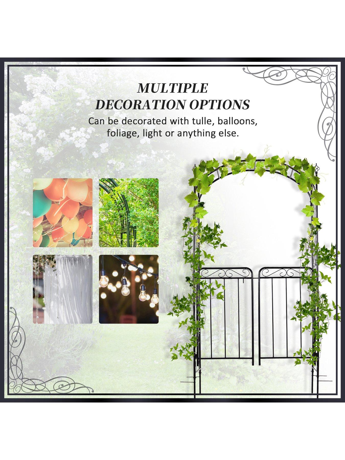 Image 4 of 7 of OutSunny Garden Decorative Metal Arch with Gate 108L x 45W x 215Hcm