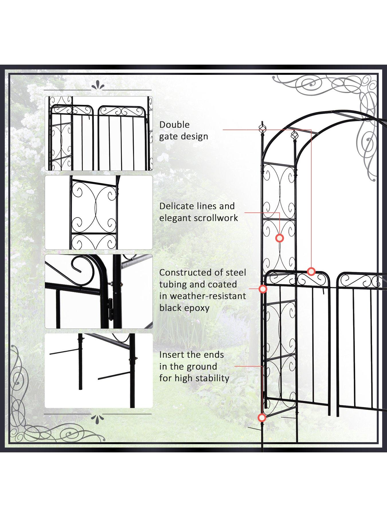 Image 6 of 7 of OutSunny Garden Decorative Metal Arch with Gate 108L x 45W x 215Hcm