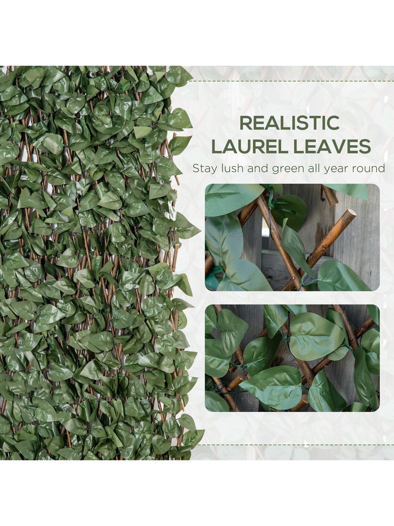 Image 5 of 6 of OutSunny 4 Pieces Expanding Trellis Fence, 2m x 1m with Artificial Leaves