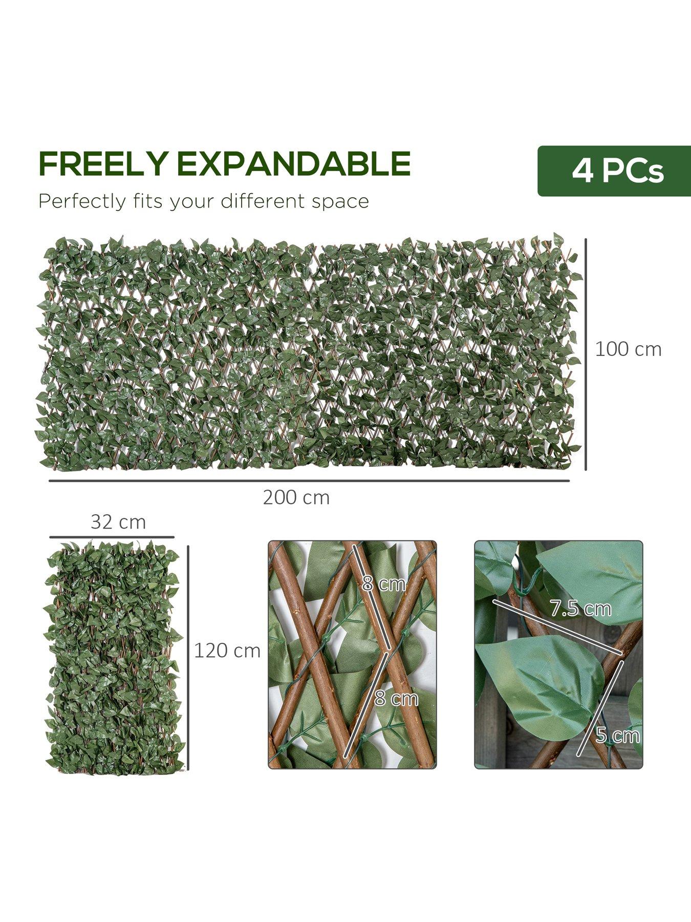 Image 6 of 6 of OutSunny 4 Pieces Expanding Trellis Fence, 2m x 1m with Artificial Leaves