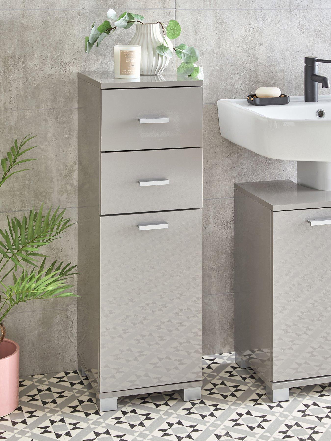 The Very Collection Rowan Gloss 1 Door, 2 Drawer Low Bathroom Cabinet - Grey - FSC® Certified