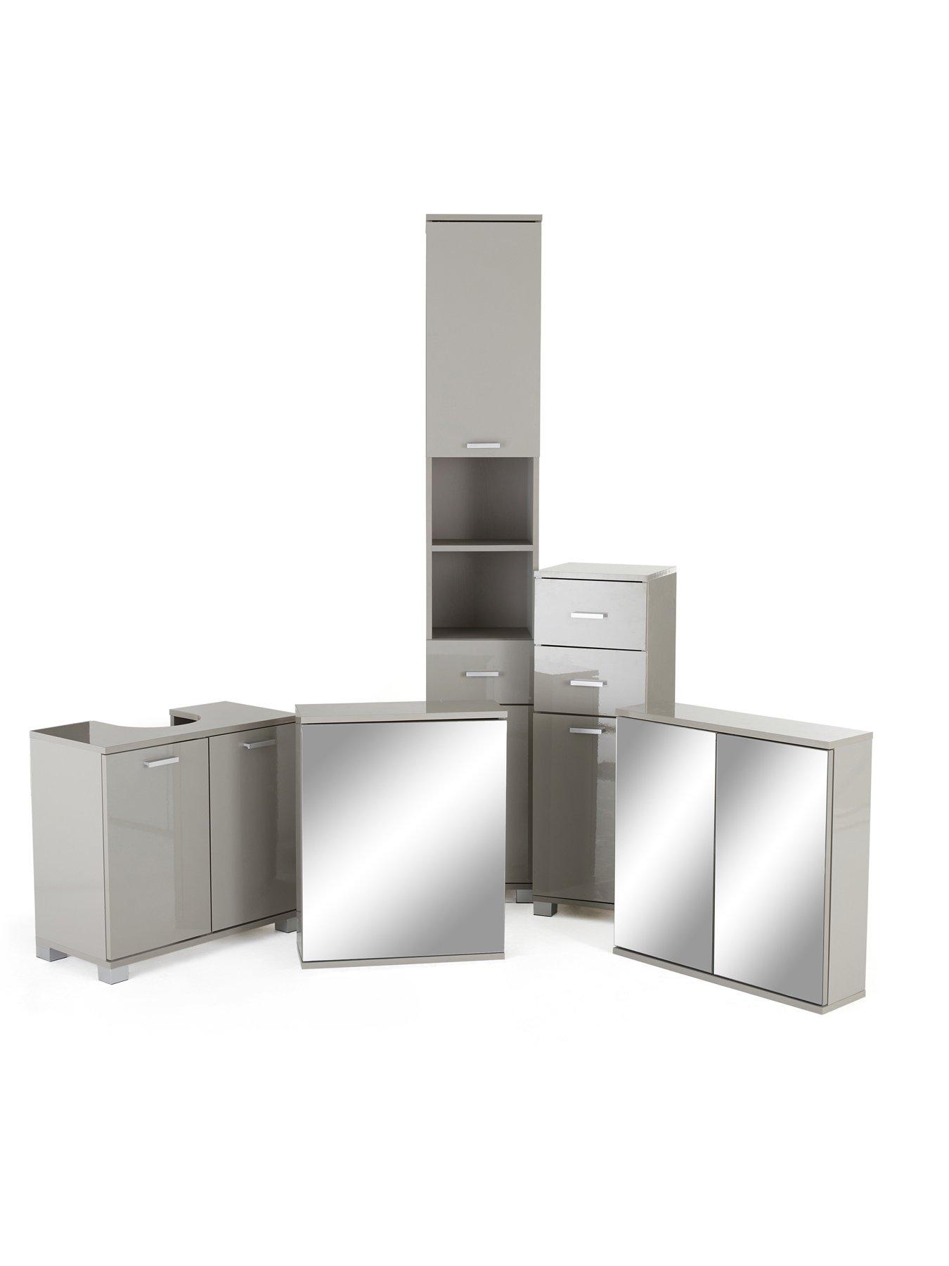 Image 6 of 7 of The Very Collection Rowan Gloss 1 Door,&nbsp;2 Drawer Low Bathroom Cabinet - Grey - FSC&reg; Certified