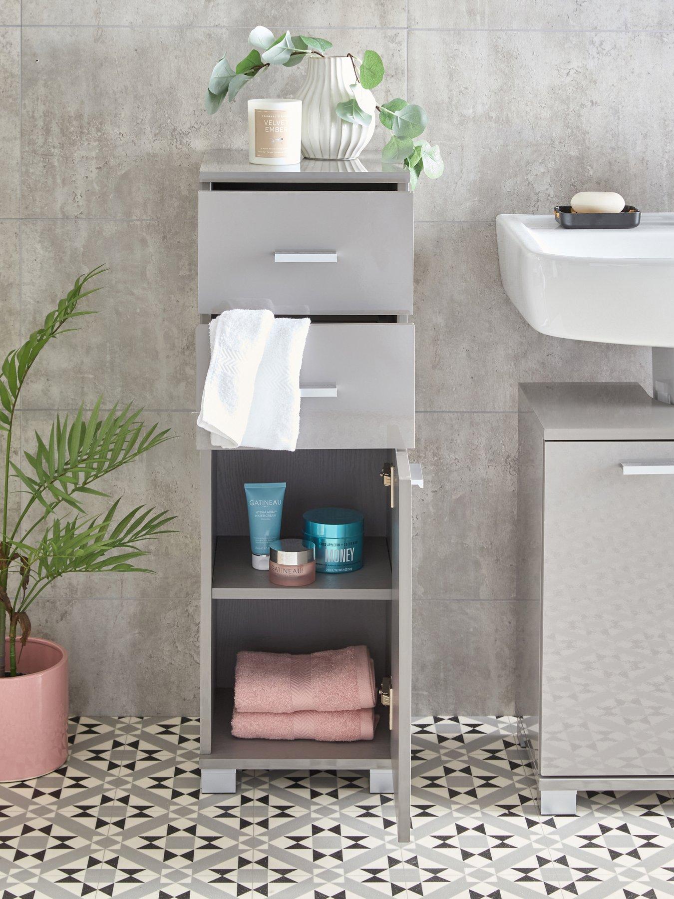 Image 7 of 7 of The Very Collection Rowan Gloss 1 Door,&nbsp;2 Drawer Low Bathroom Cabinet - Grey - FSC&reg; Certified