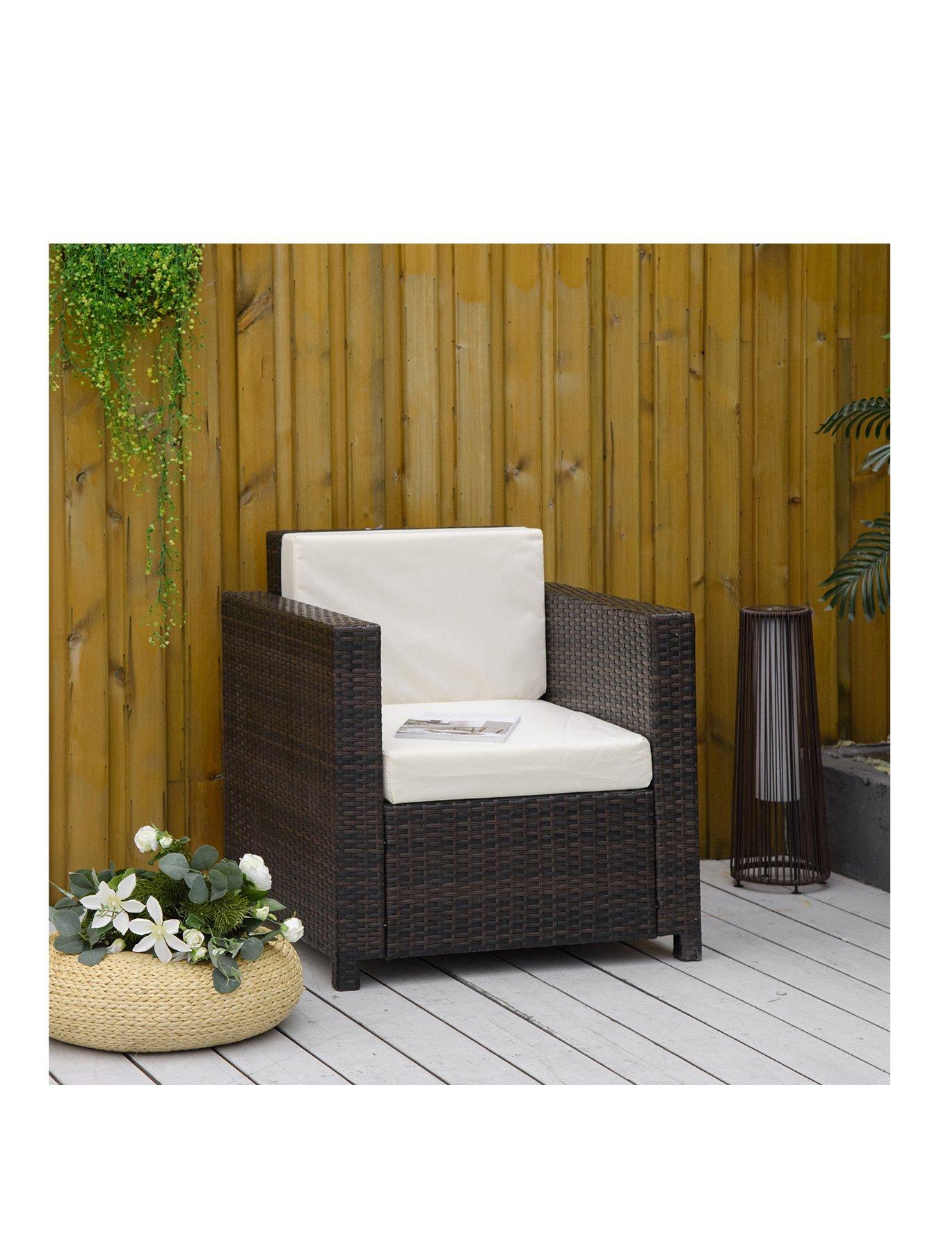 Image 1 of 6 of OutSunny Single Seater Rattan Chair with Cushion, Brown