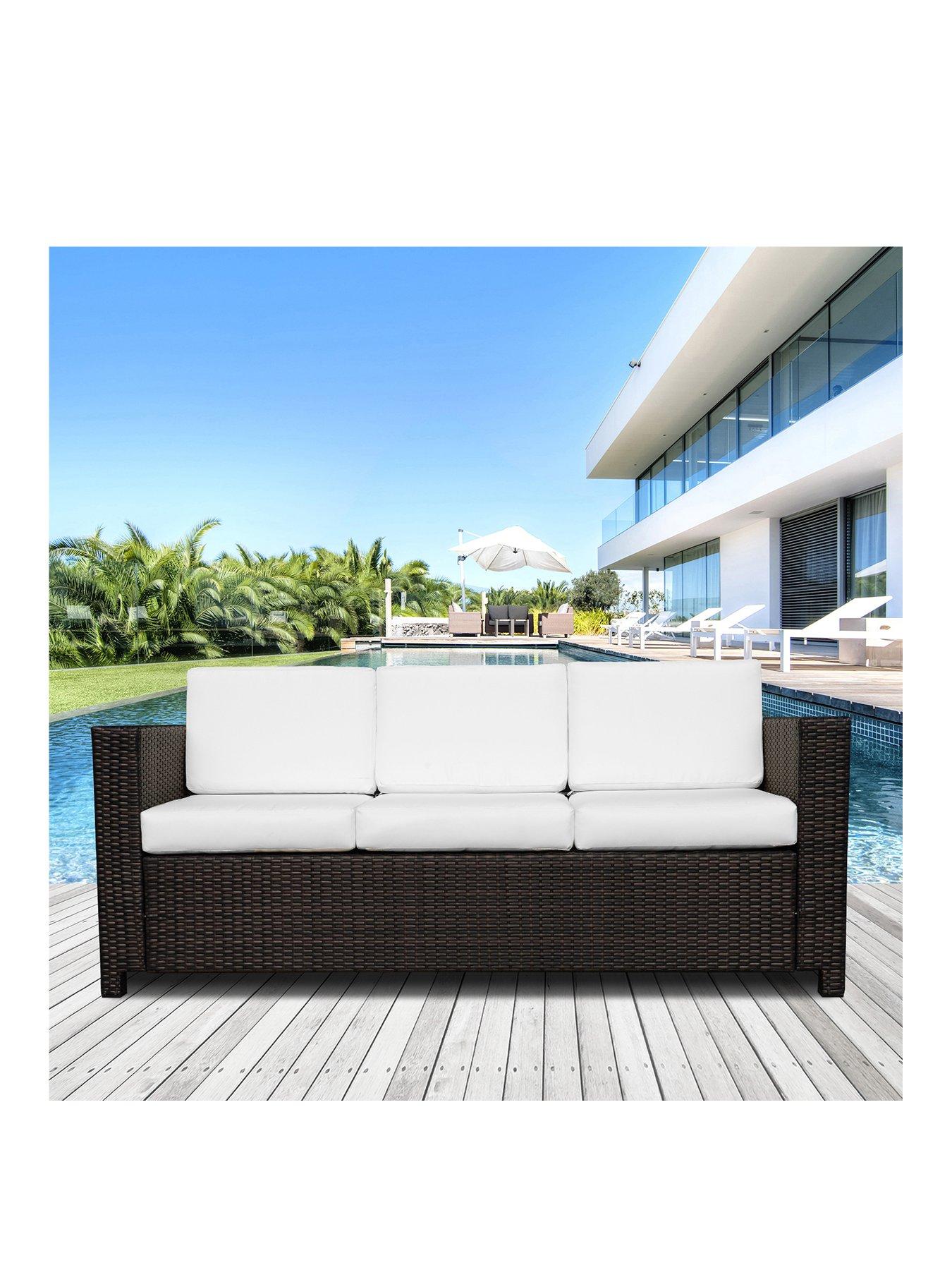 undefined 3 Seater Rattan Sofa with Cushion, Brown