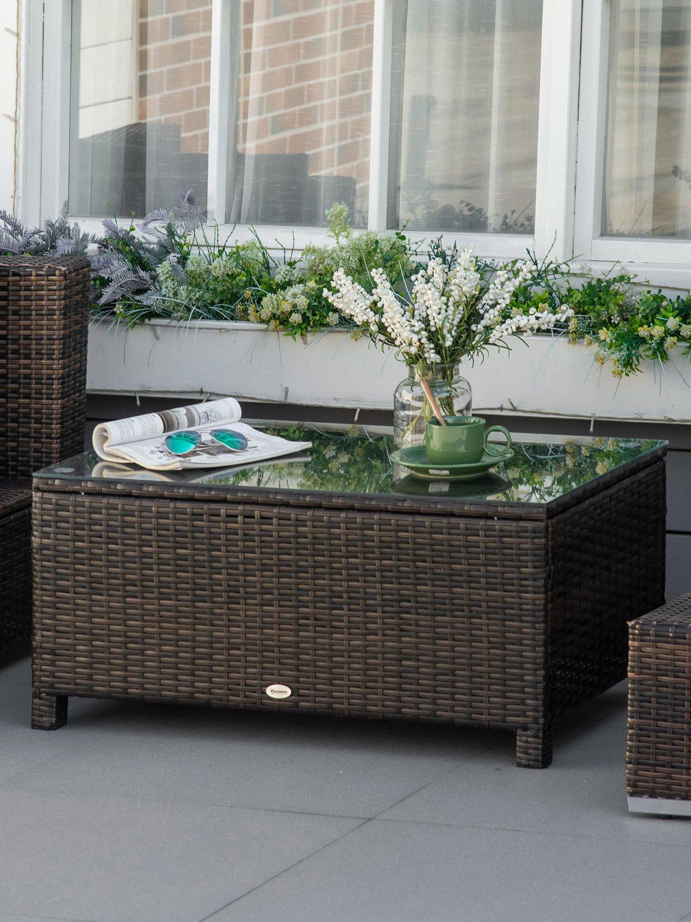undefined Outsunny Outdoor Rattan Coffee Table, Brown