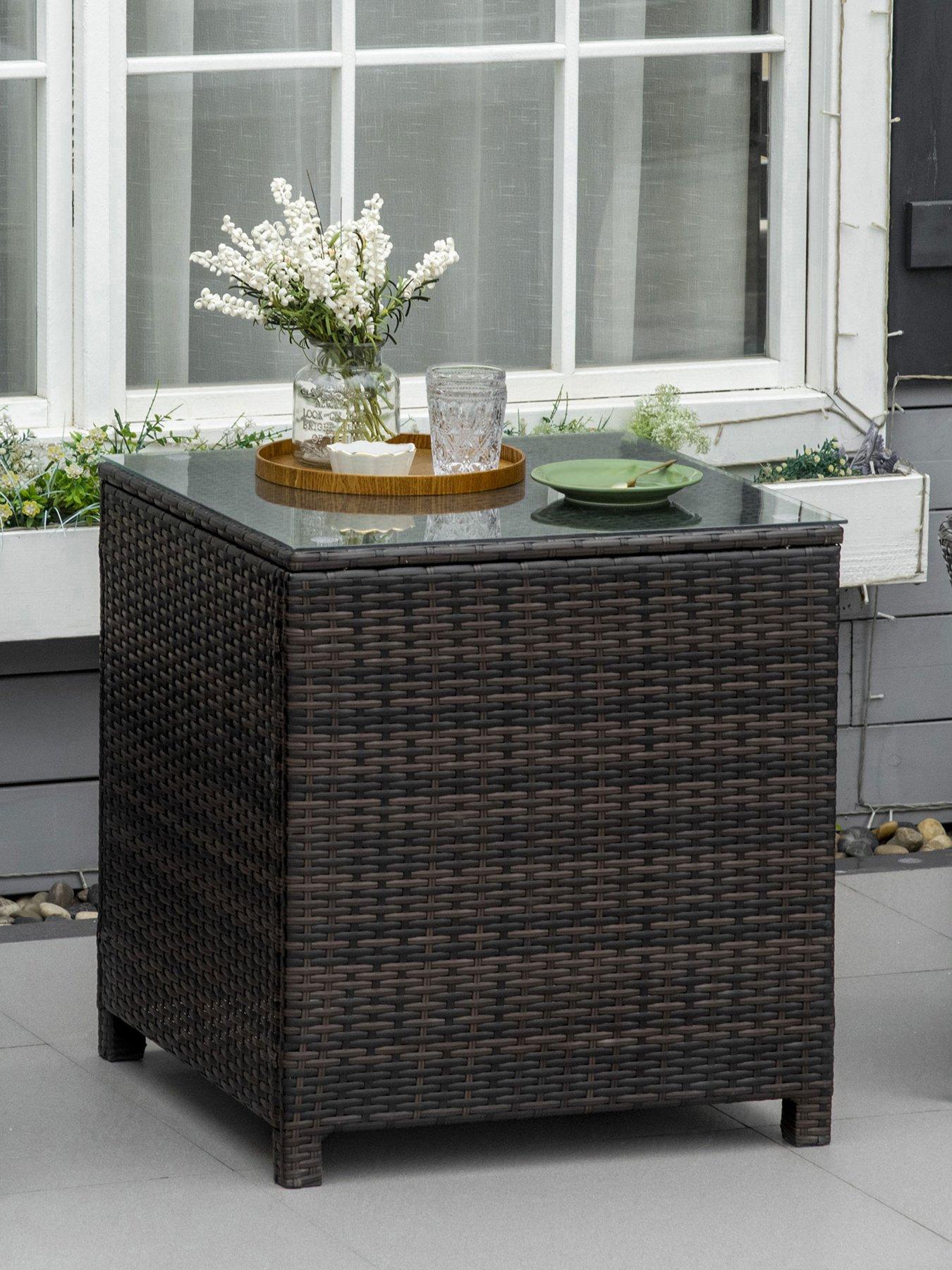 undefined Patio Rattan Side Table, Square Brown