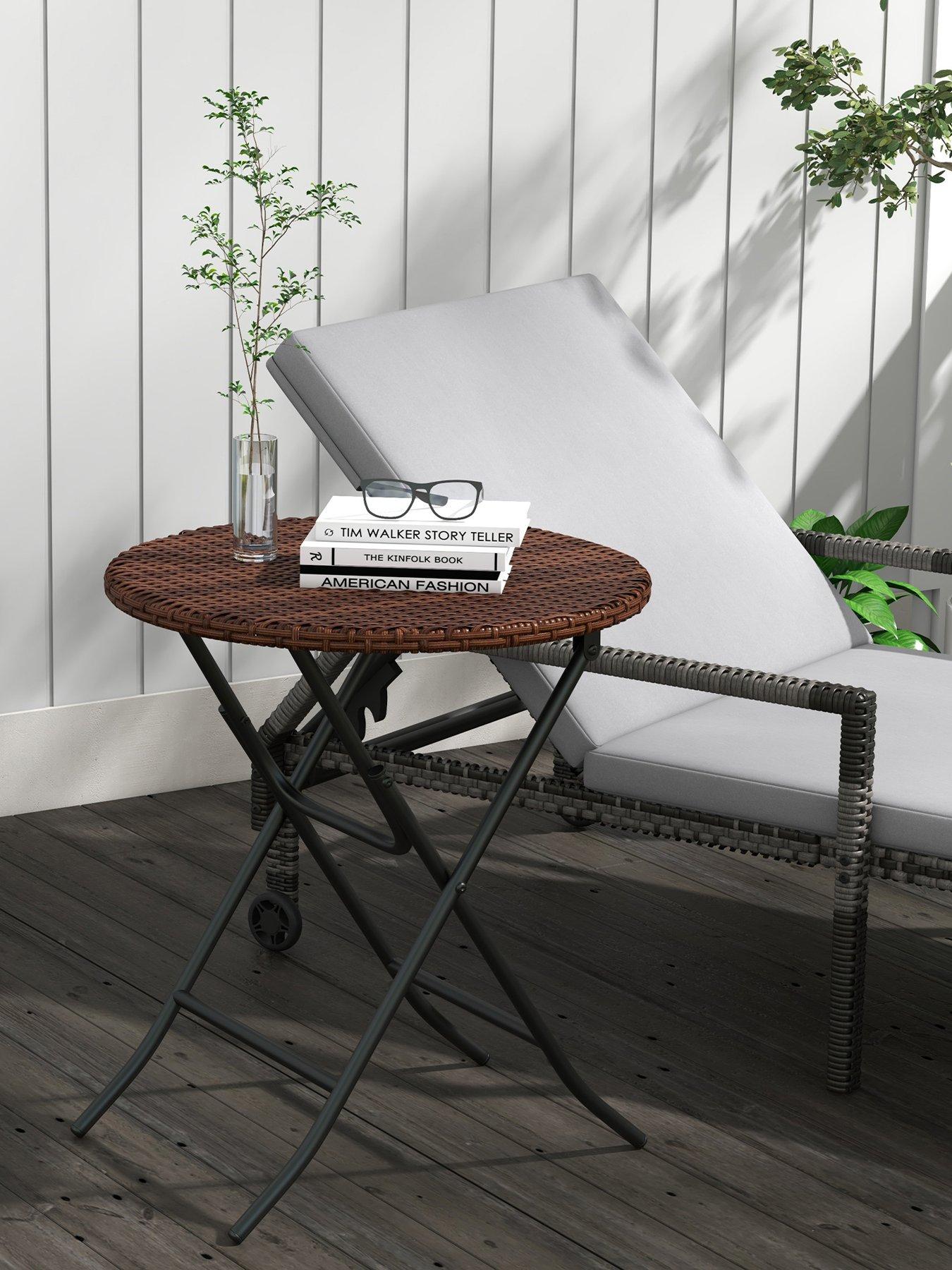 undefined Foldable Rattan Outdoor Coffee Table, Brown