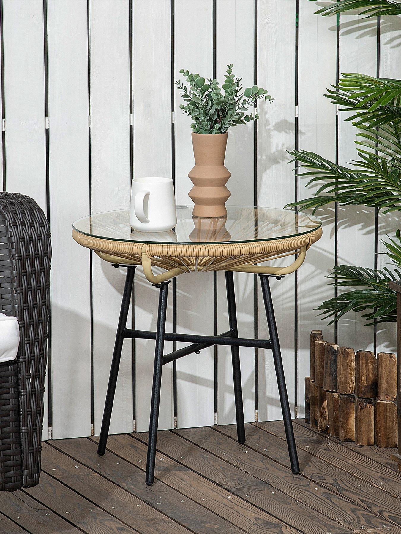 undefined Rattan Side Table, Round , Black