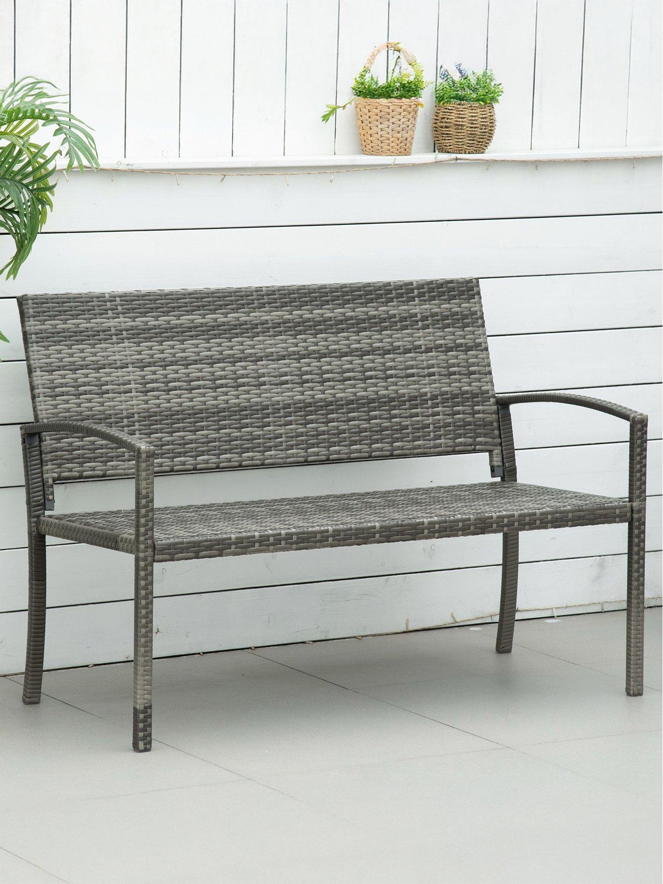 undefined Patio Rattan 2 Seater Garden Bench Grey