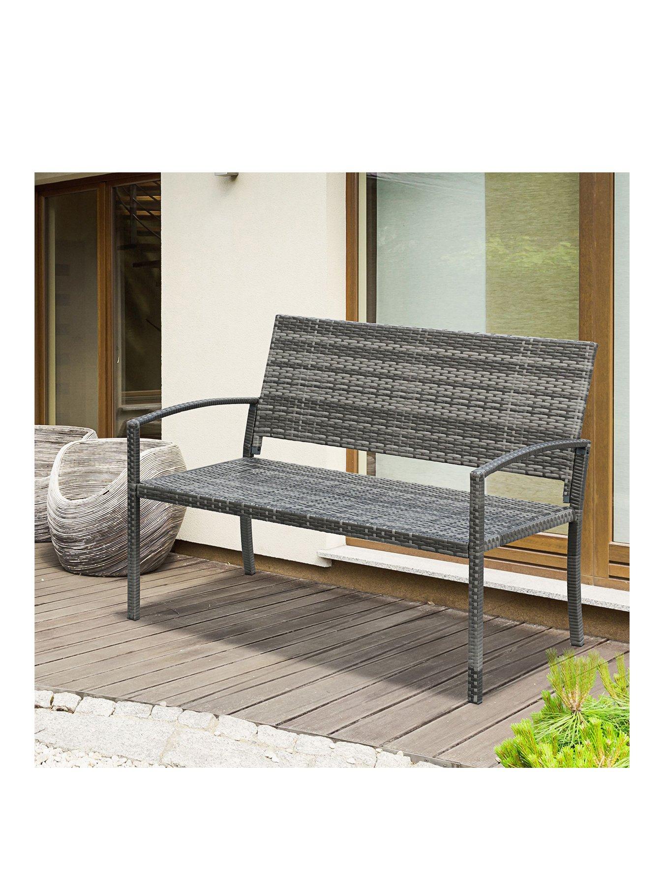 OutSunny Patio Rattan 2 Seater Garden Bench Grey | Very