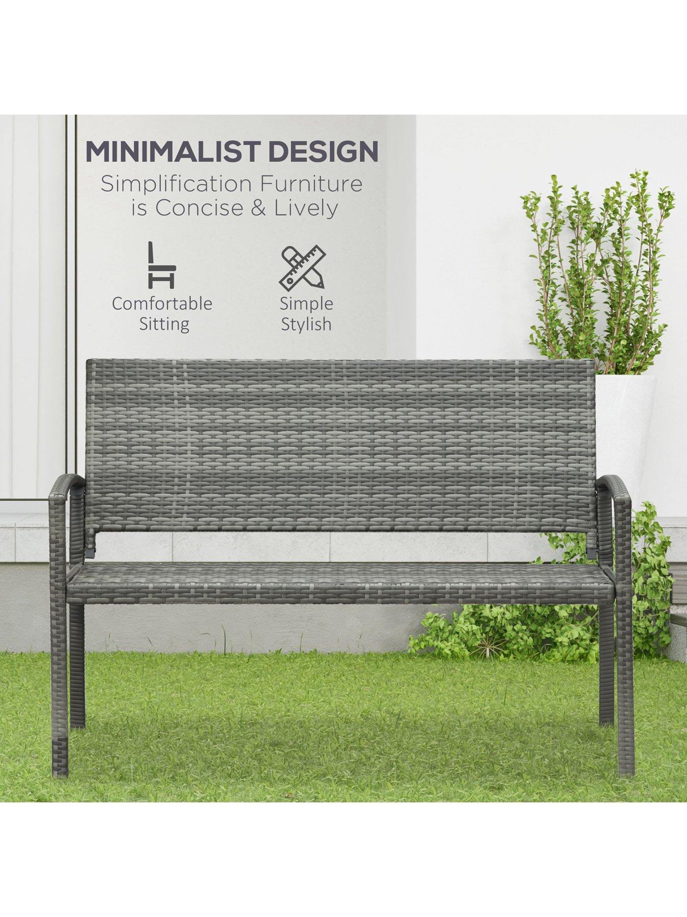OutSunny Patio Rattan 2 Seater Garden Bench Grey | Very