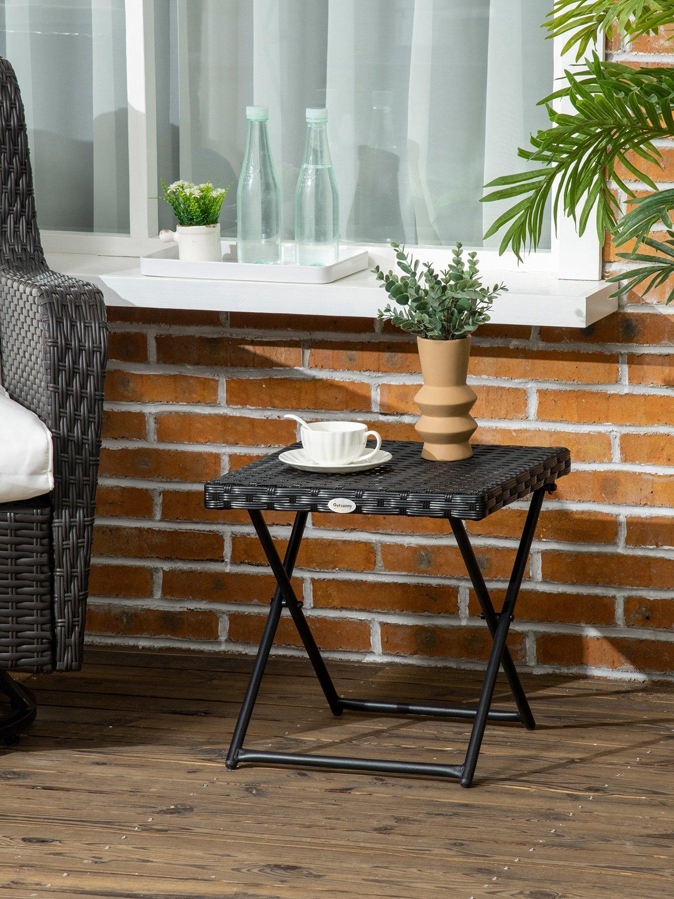 undefined Garden Small Folding Square Rattan Coffee Table Bistro 40H x 40L x 40Wcm Black