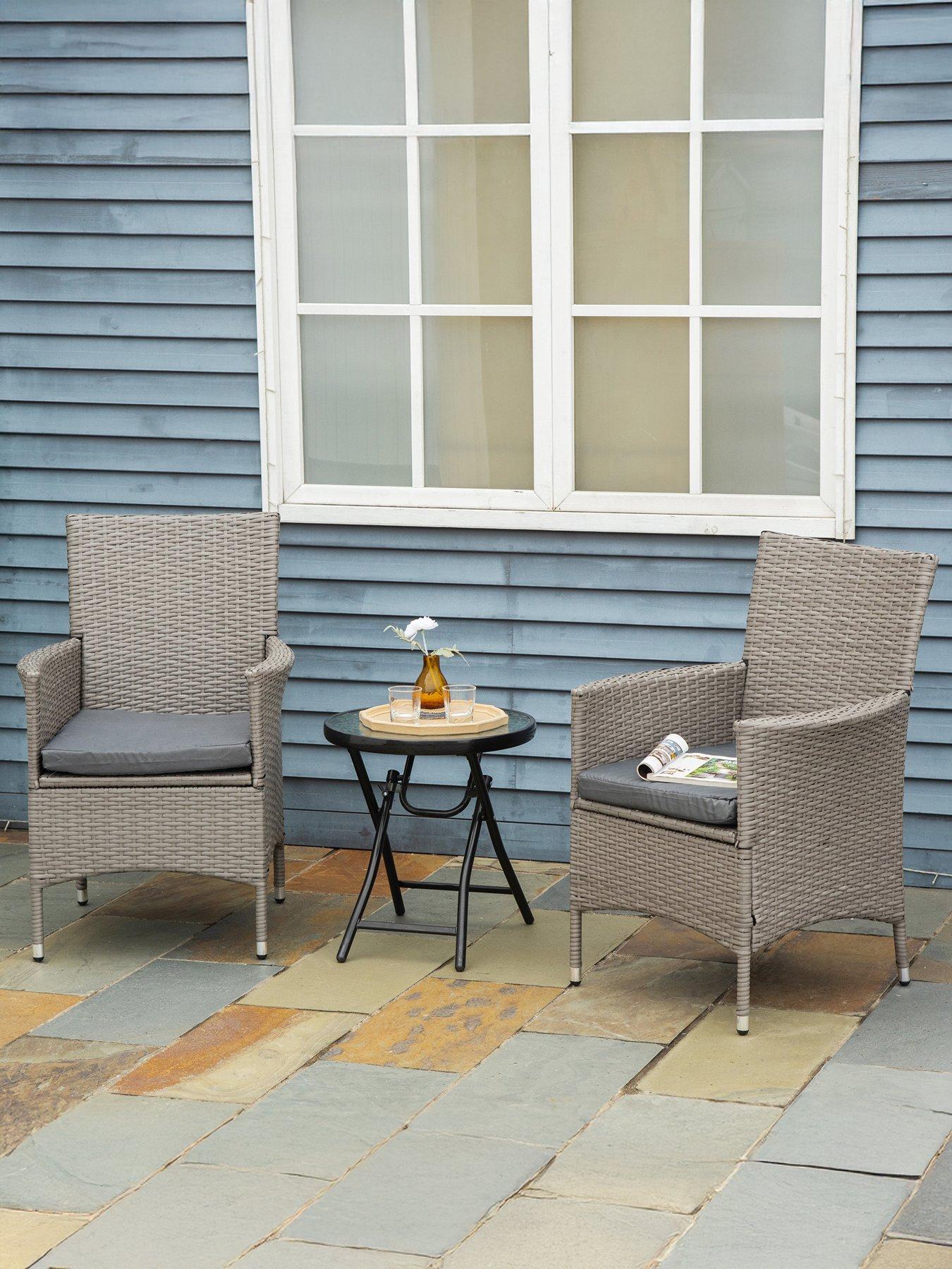 undefined 2 PC Outdoor Rattan Armchair Dining Chair with cushions Grey