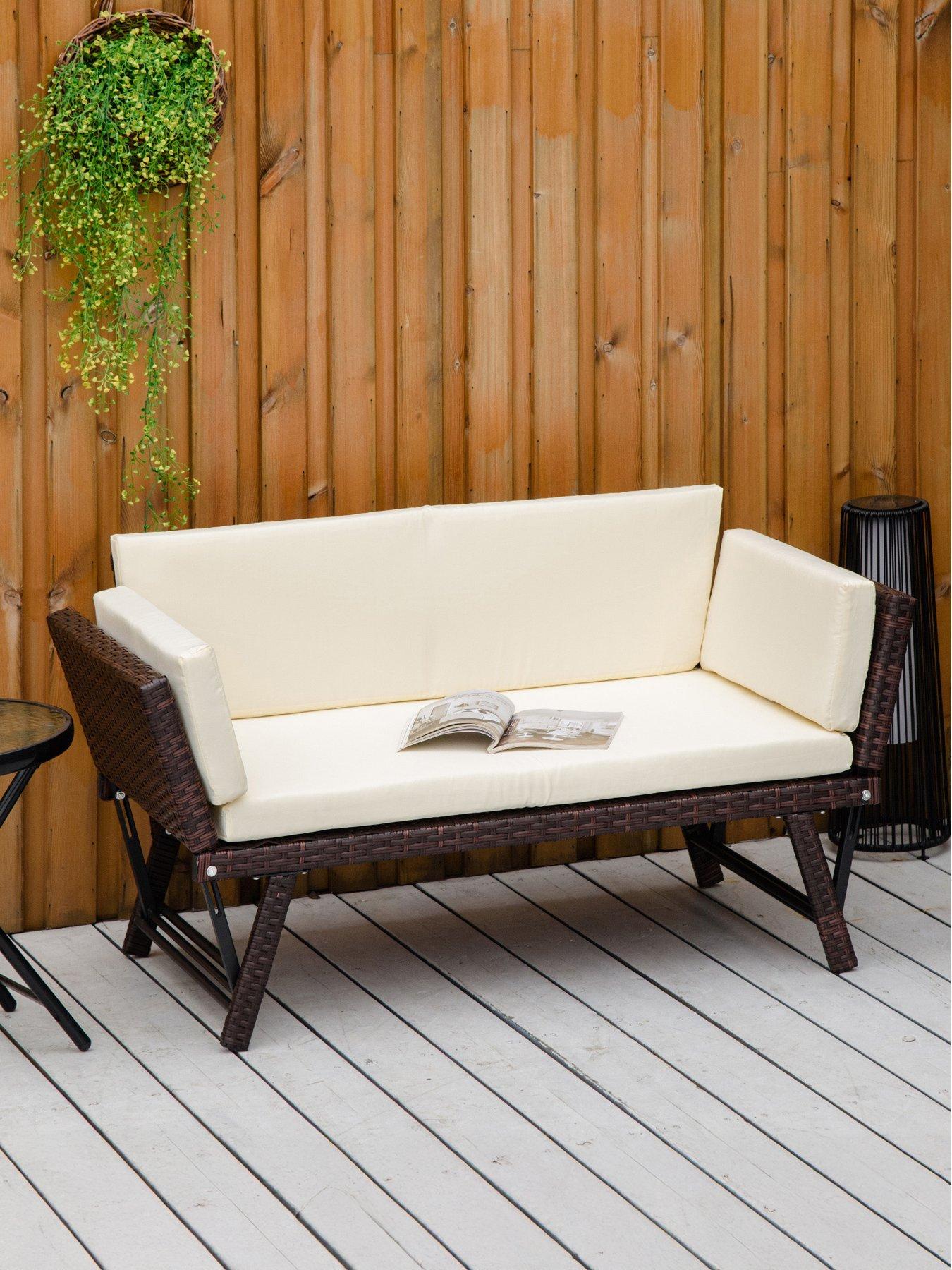 Image 1 of 7 of OutSunny 2 Seater Rattan Sofa with Cushions, Brown