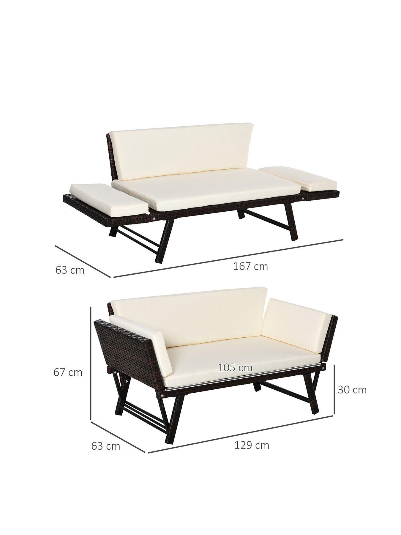 Image 3 of 7 of OutSunny 2 Seater Rattan Sofa with Cushions, Brown