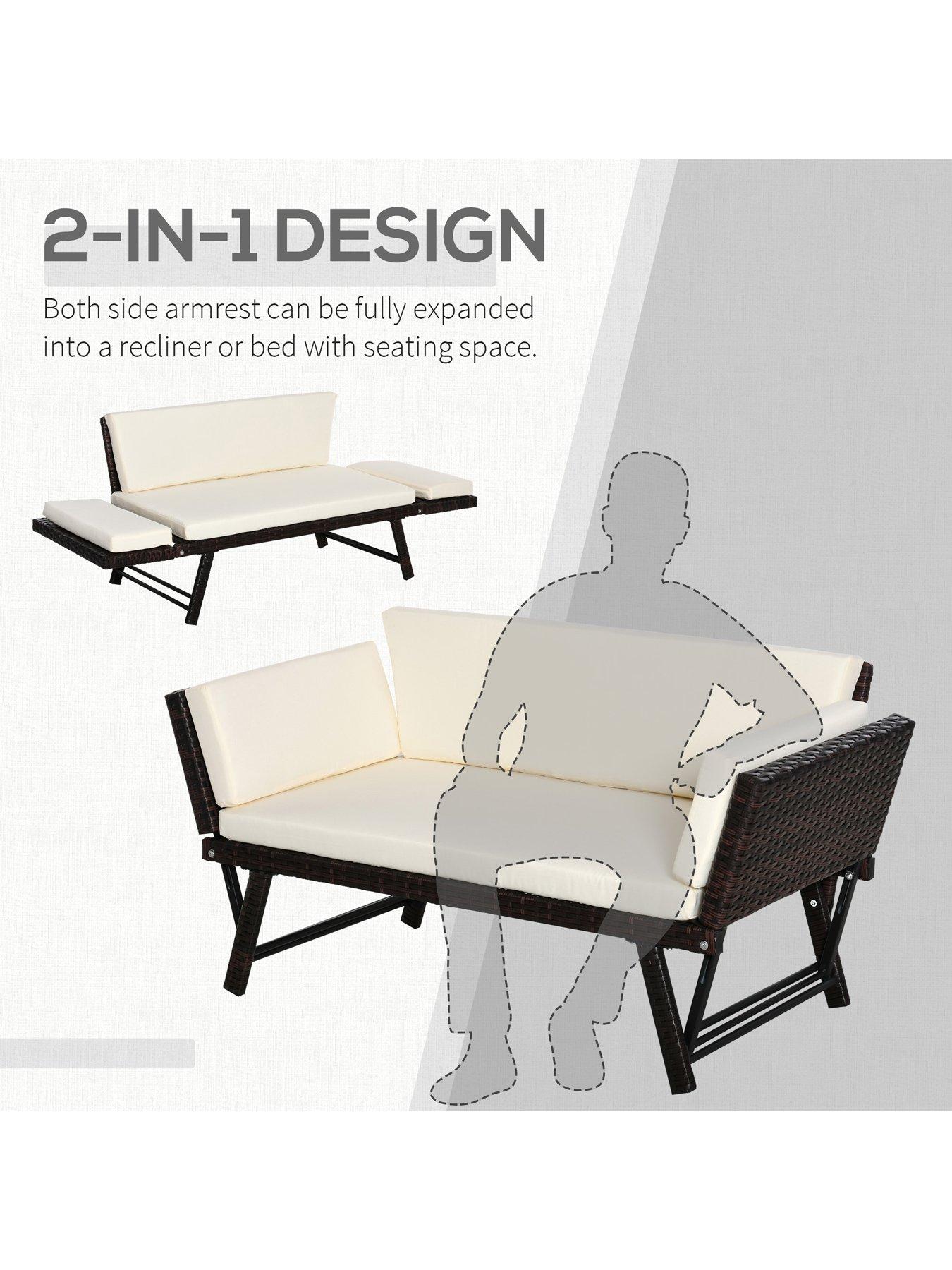 Image 6 of 7 of OutSunny 2 Seater Rattan Sofa with Cushions, Brown