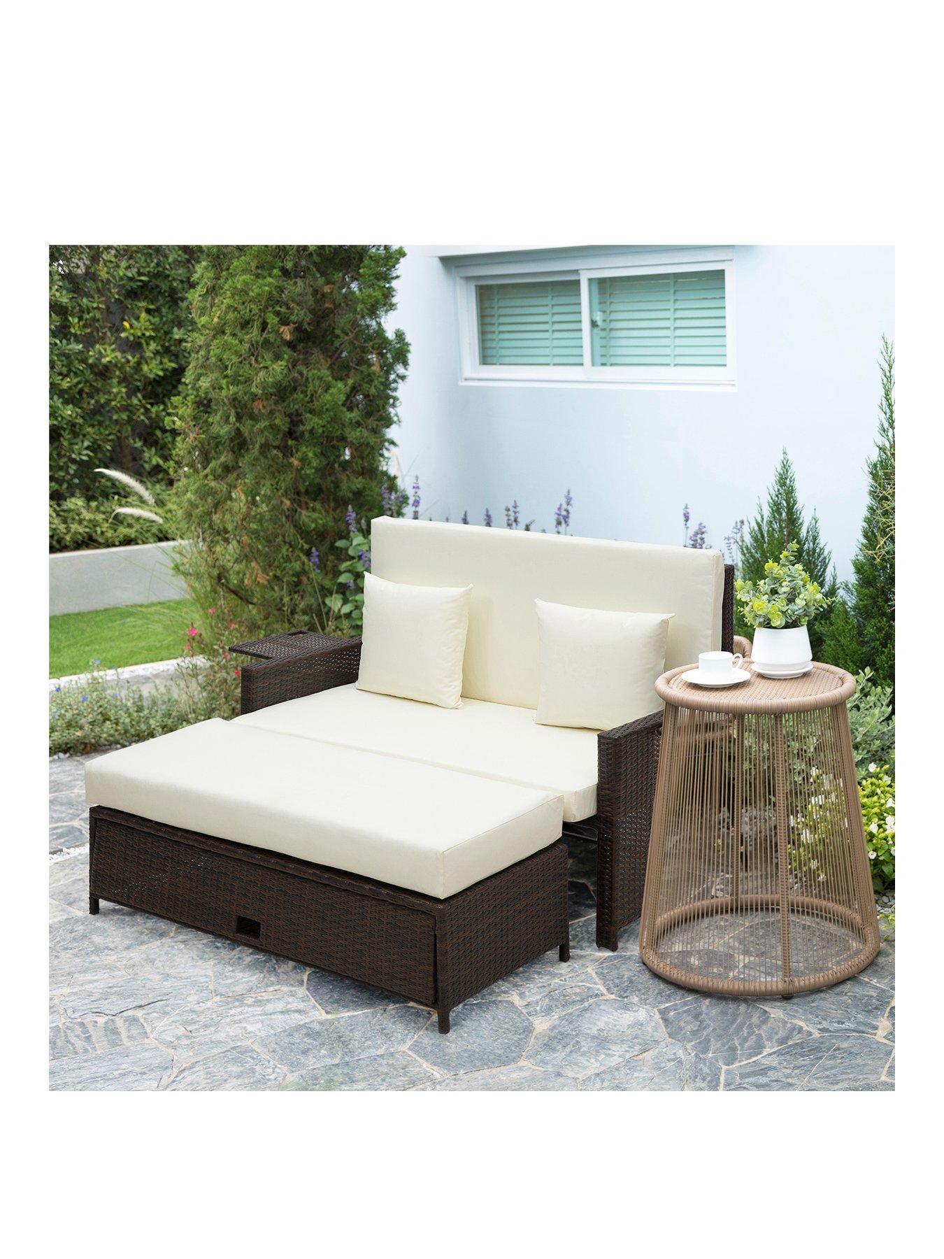 Image 2 of 7 of OutSunny 2 Seater Assembled Garden Patio Outdoor Rattan Furniture Sofa Sun Lounger Daybed Brown
