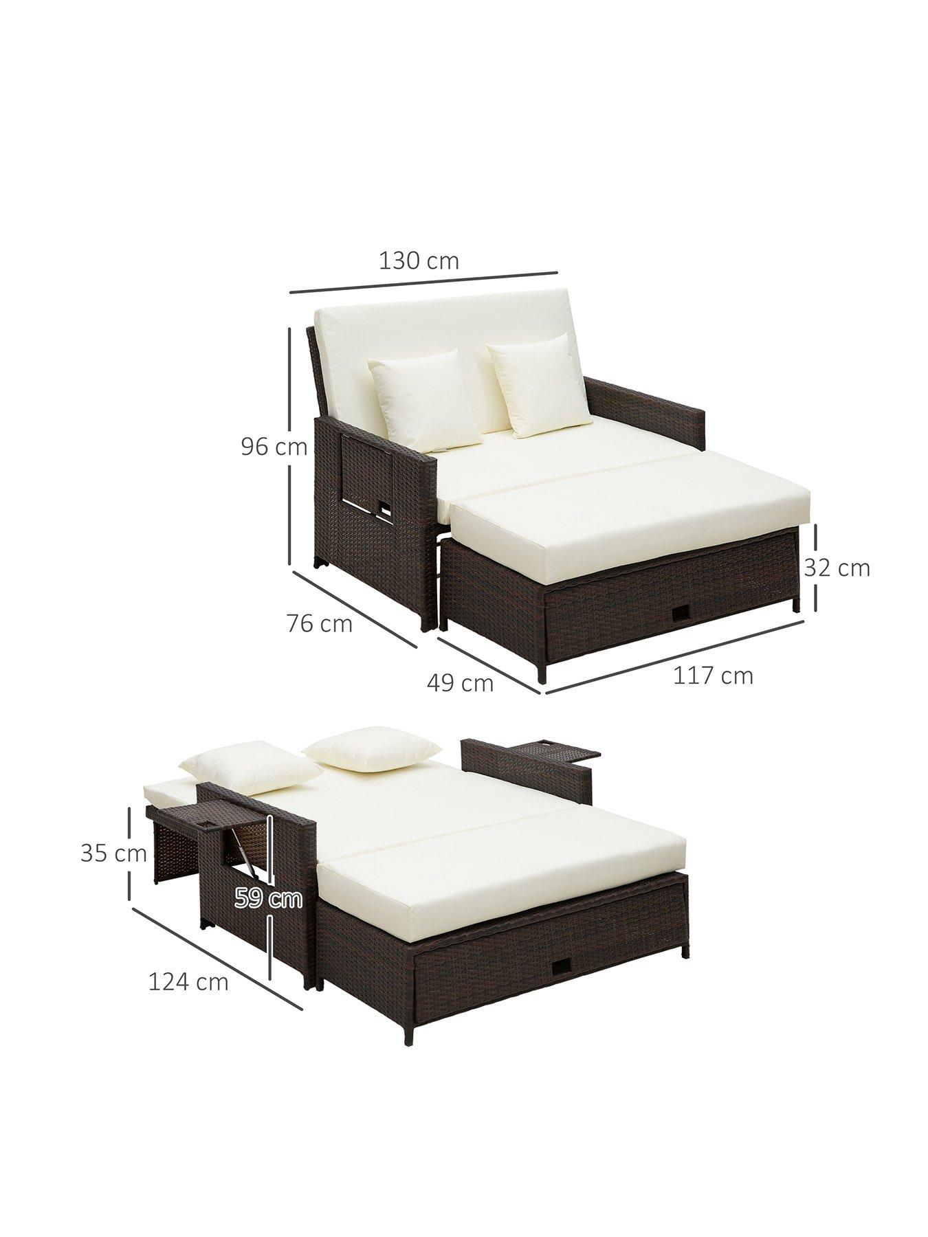 Image 3 of 7 of OutSunny 2 Seater Assembled Garden Patio Outdoor Rattan Furniture Sofa Sun Lounger Daybed Brown