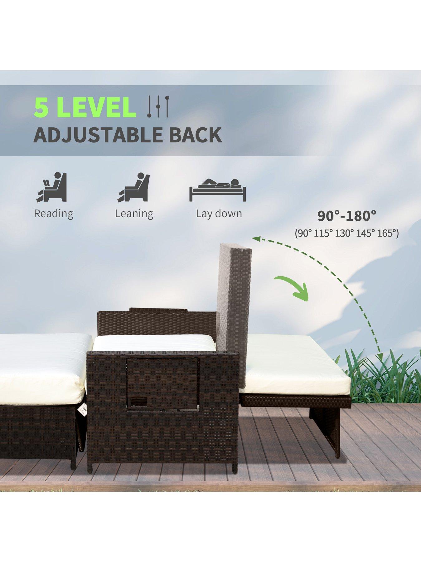 Image 4 of 7 of OutSunny 2 Seater Assembled Garden Patio Outdoor Rattan Furniture Sofa Sun Lounger Daybed Brown