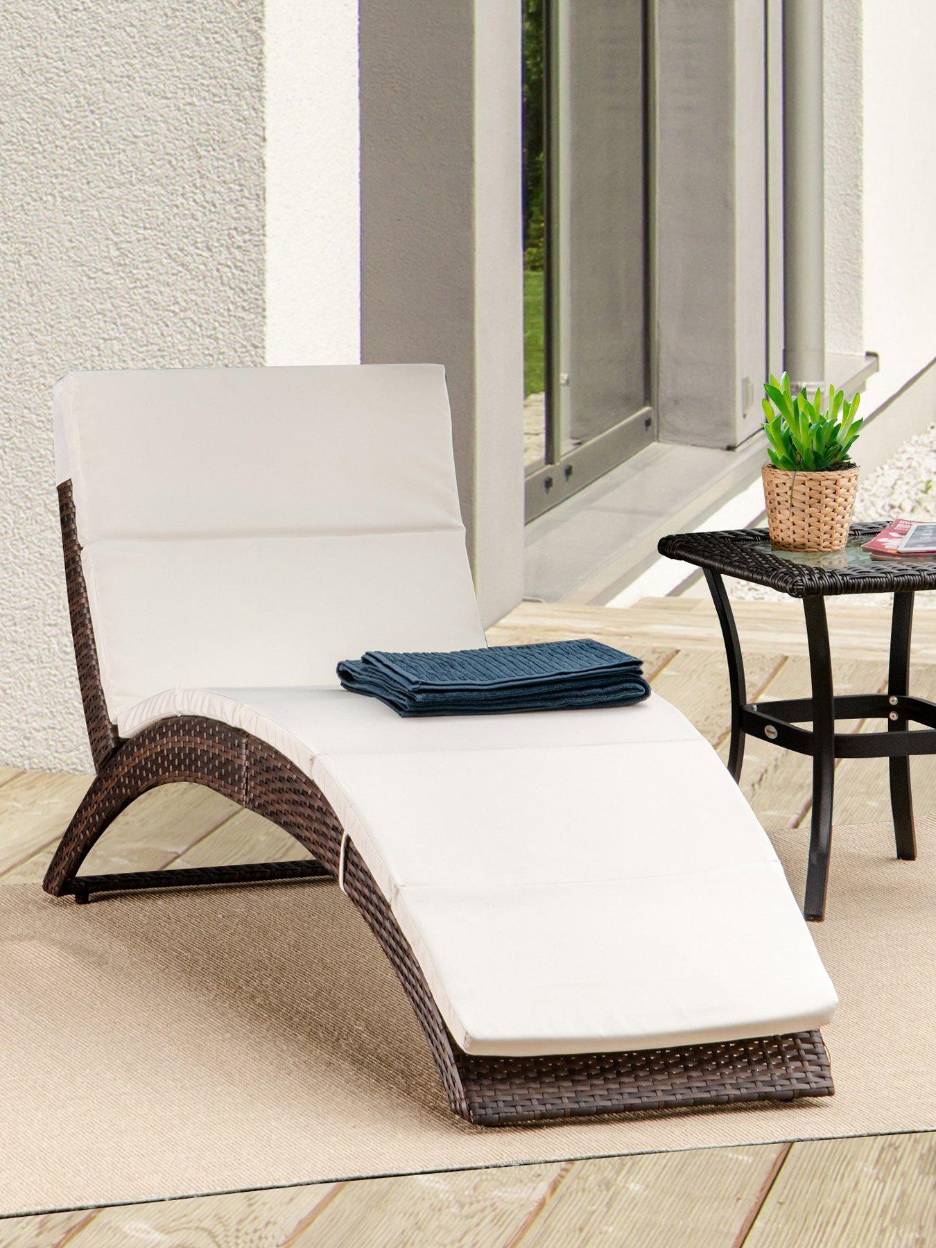 undefined Outdoor Foldable Rattan Sun Lounger with Soft Padded Cushion, Brown