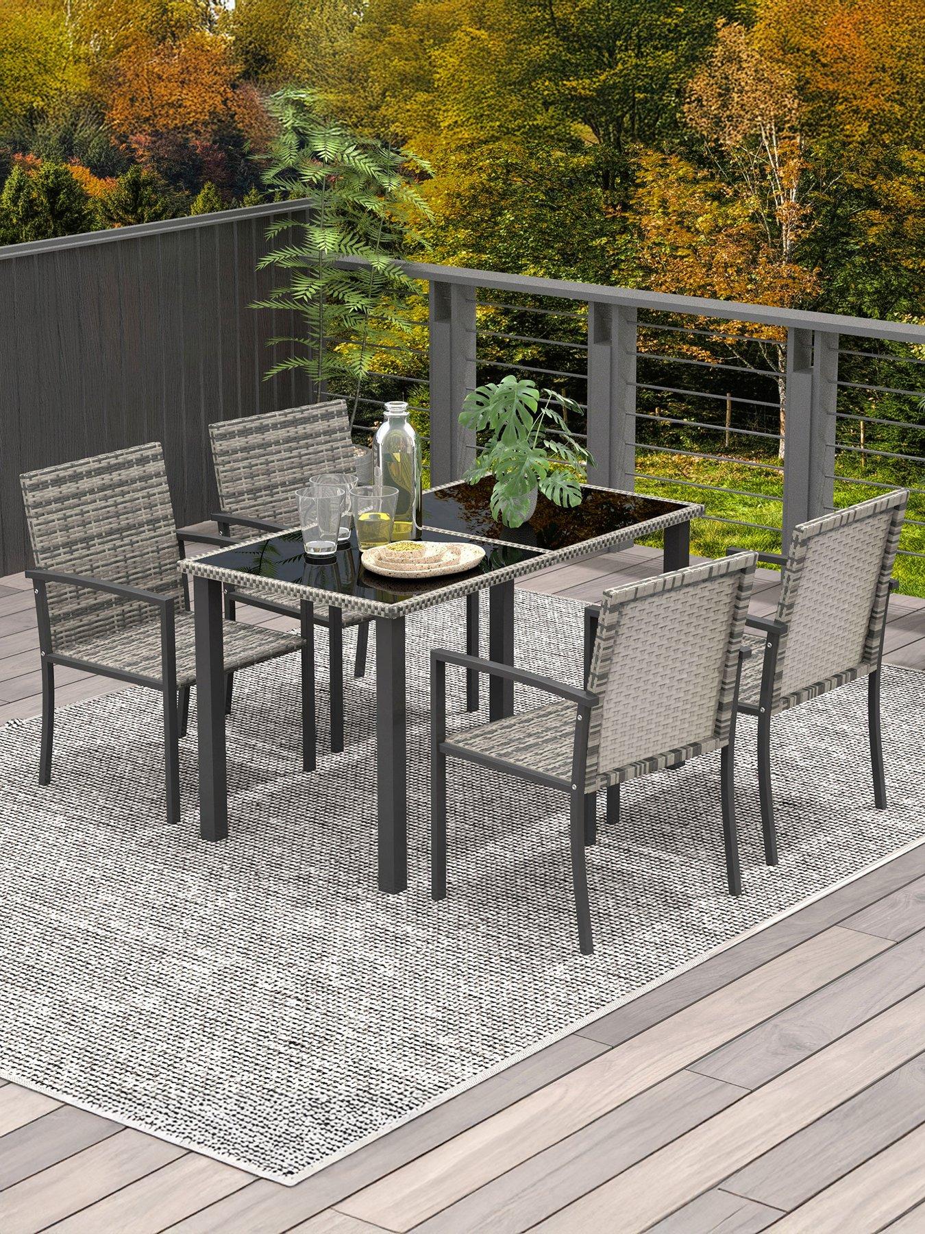 undefined 4 Seater Rattan Dining Set Grey