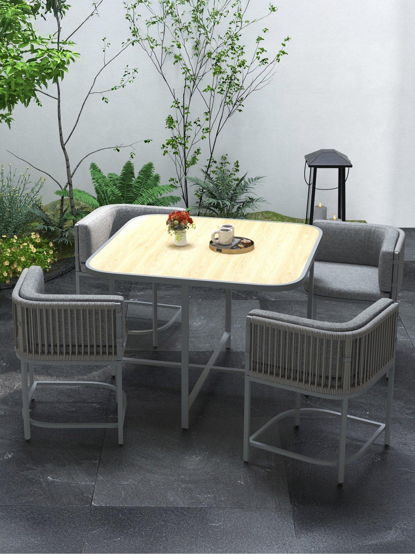 undefined 4 Seater Rattan Cube Garden Furniture Set with Cushions, Grey