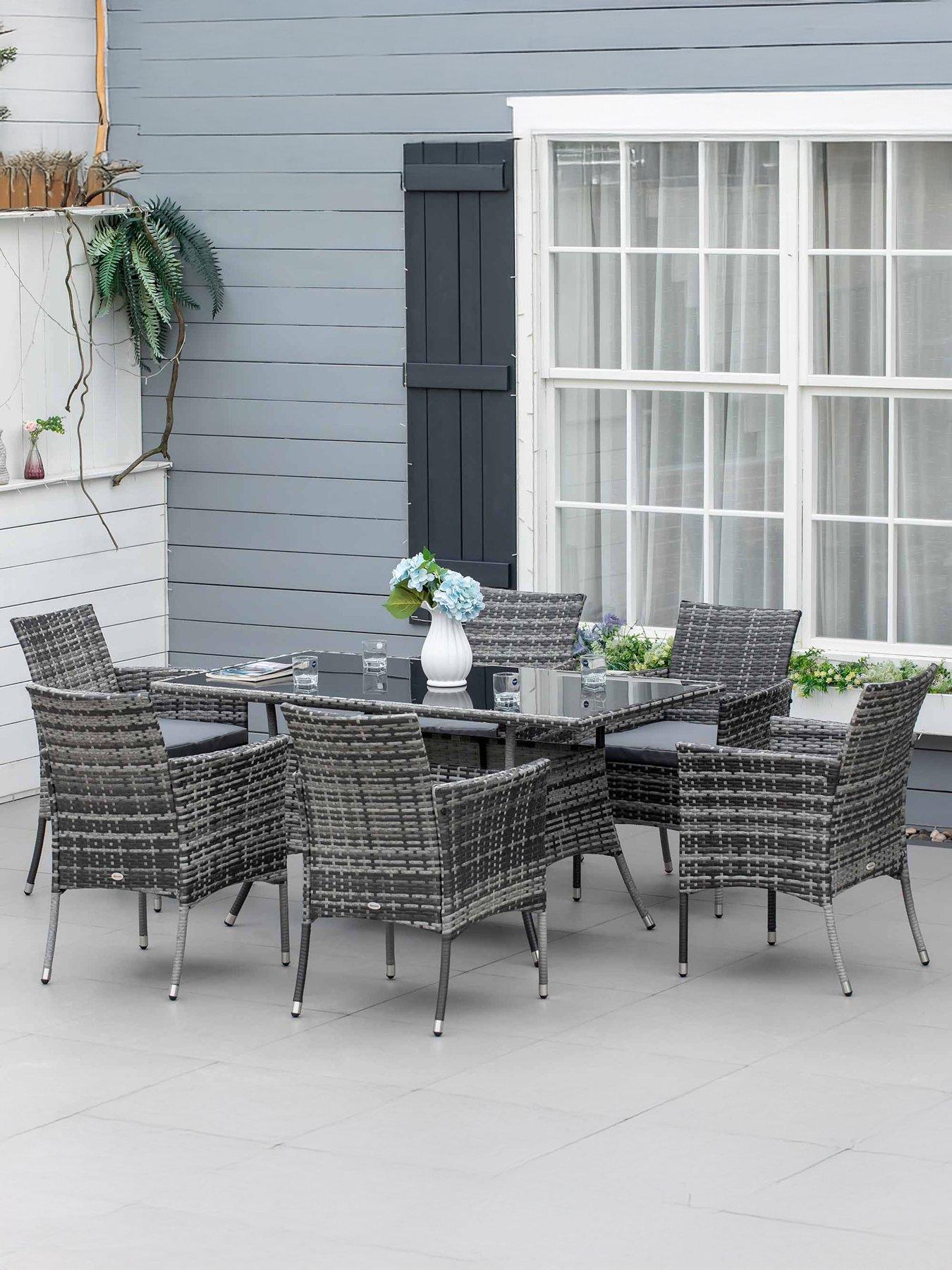 undefined 6 Seater Rattan Dining Set with Cushions, Grey