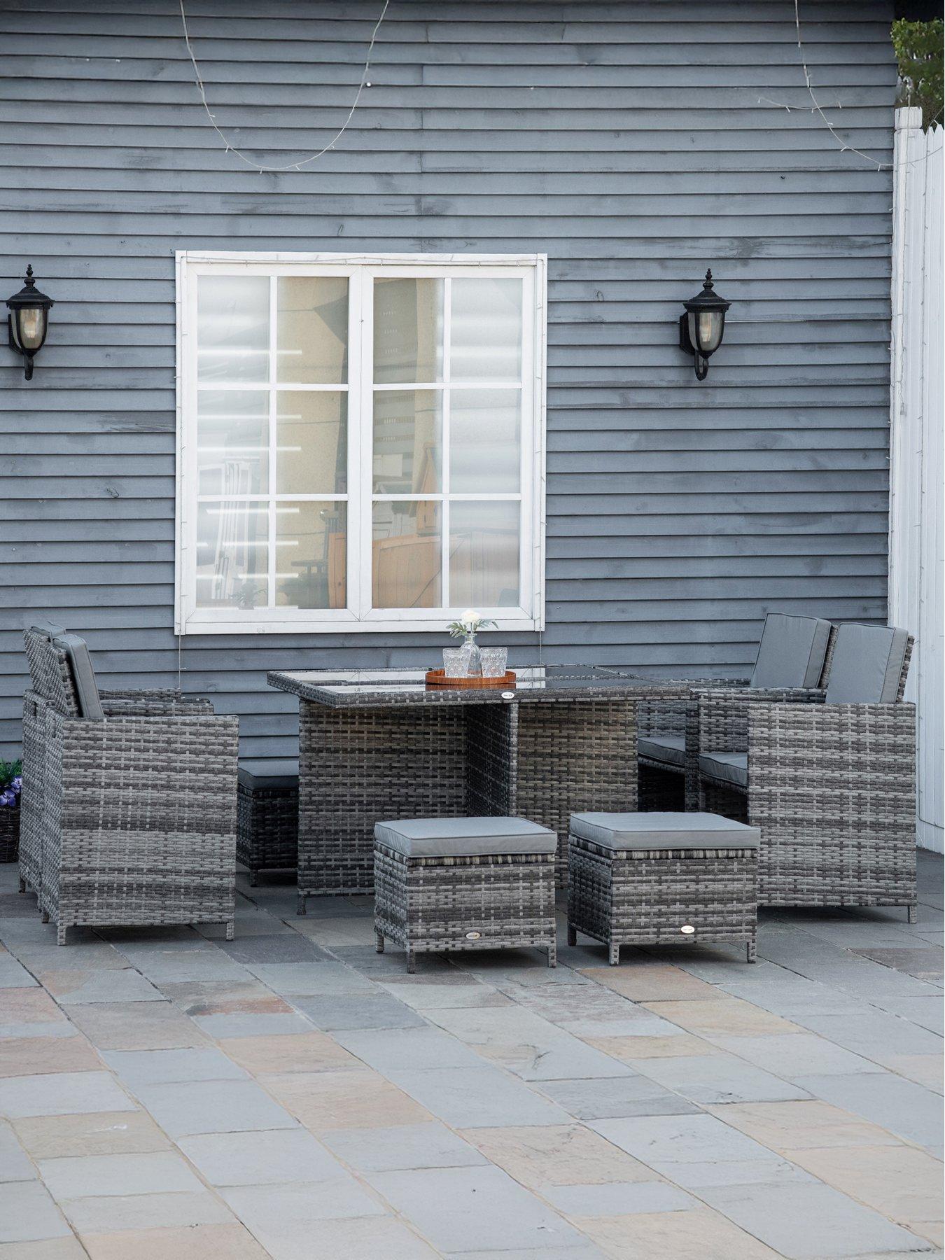 undefined 8 Seater Rattan Cube Garden Furniture Set, with 4 Armchairs, 4 Stools Grey