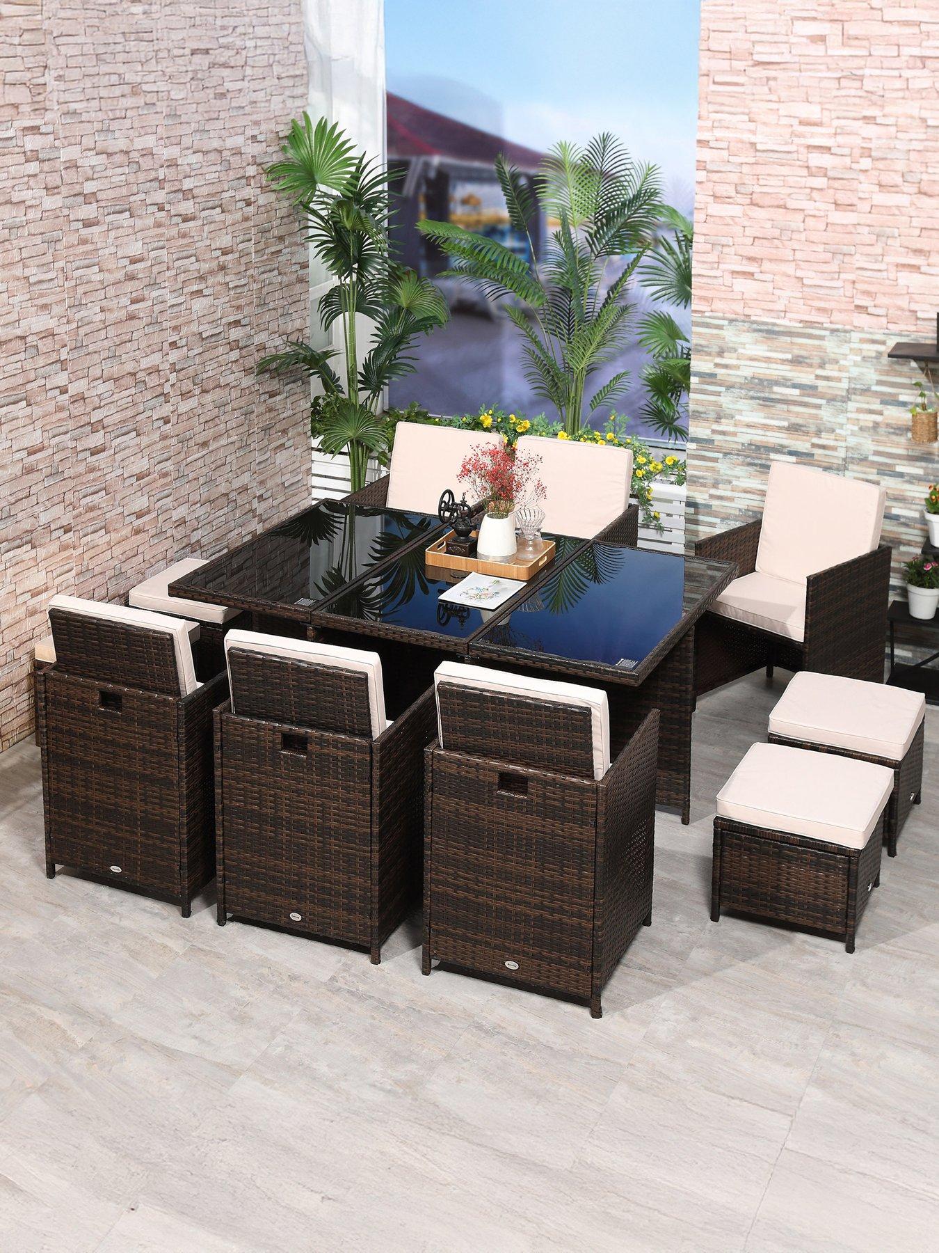 undefined 10 Seater Rattan Cube Garden Furniture Set Brown