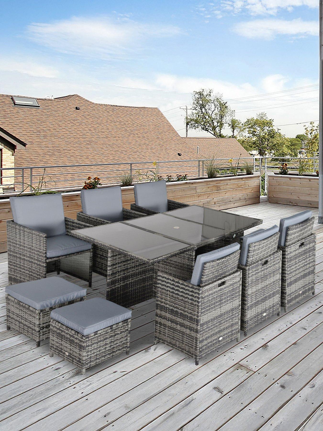 Image 1 of 7 of OutSunny 10 Seater Rattan Cube Garden Furniture Set Grey