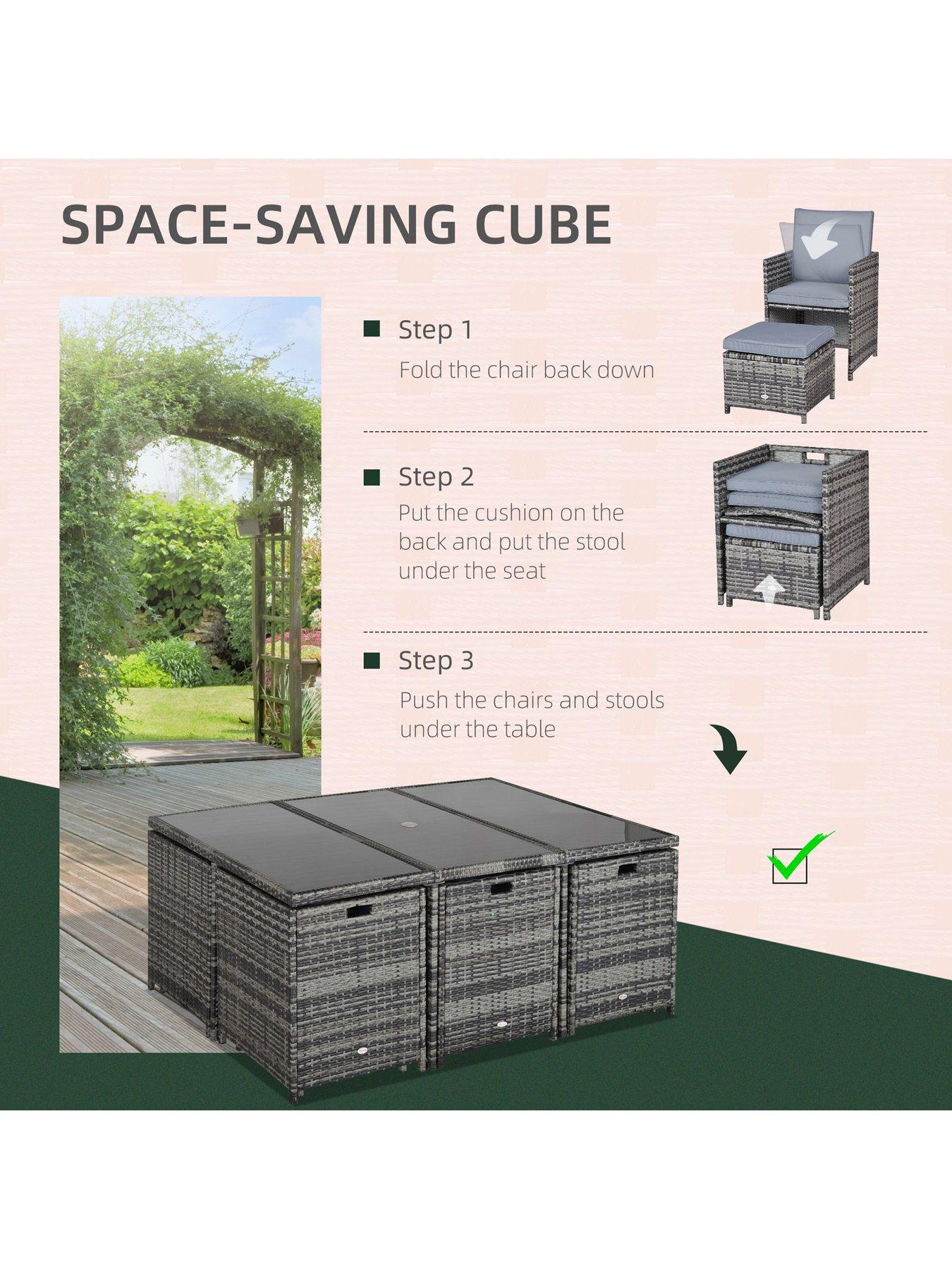 Image 5 of 7 of OutSunny 10 Seater Rattan Cube Garden Furniture Set Grey