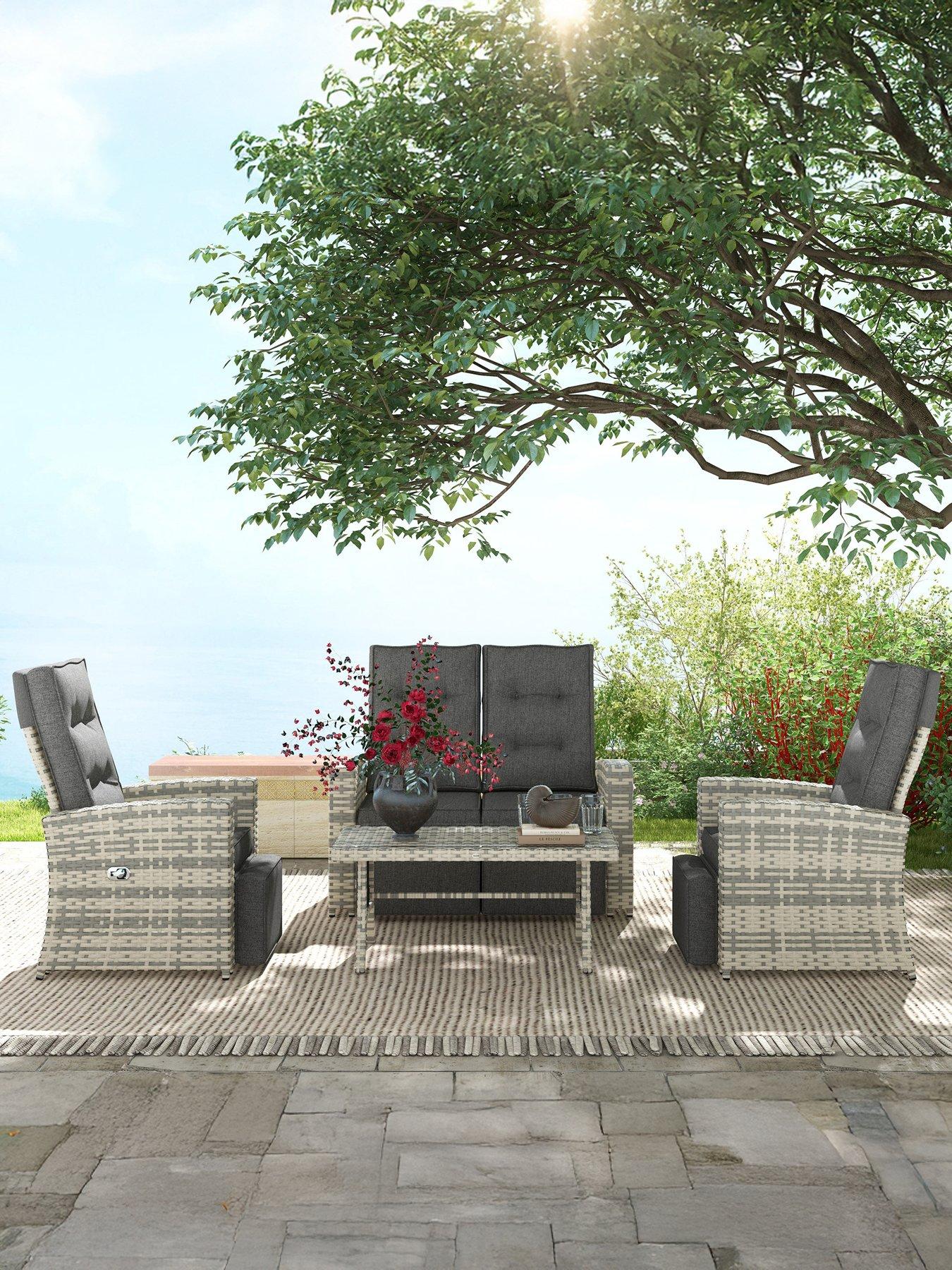 undefined 4 Piece Rattan Garden Furniture Set, Light Grey