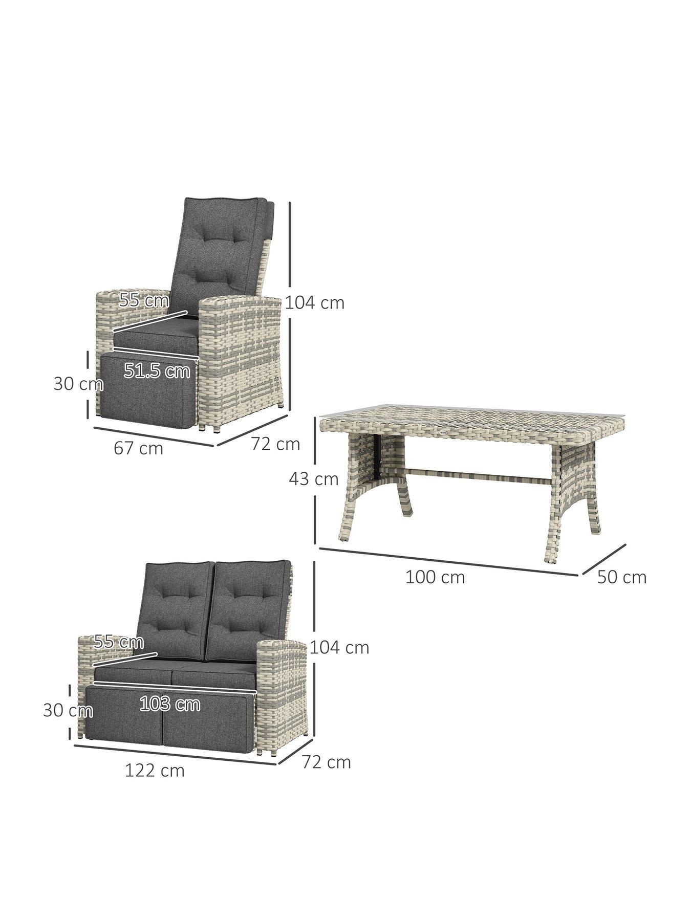 Image 3 of 7 of OutSunny 4 Piece Rattan Garden Furniture Set, Light Grey