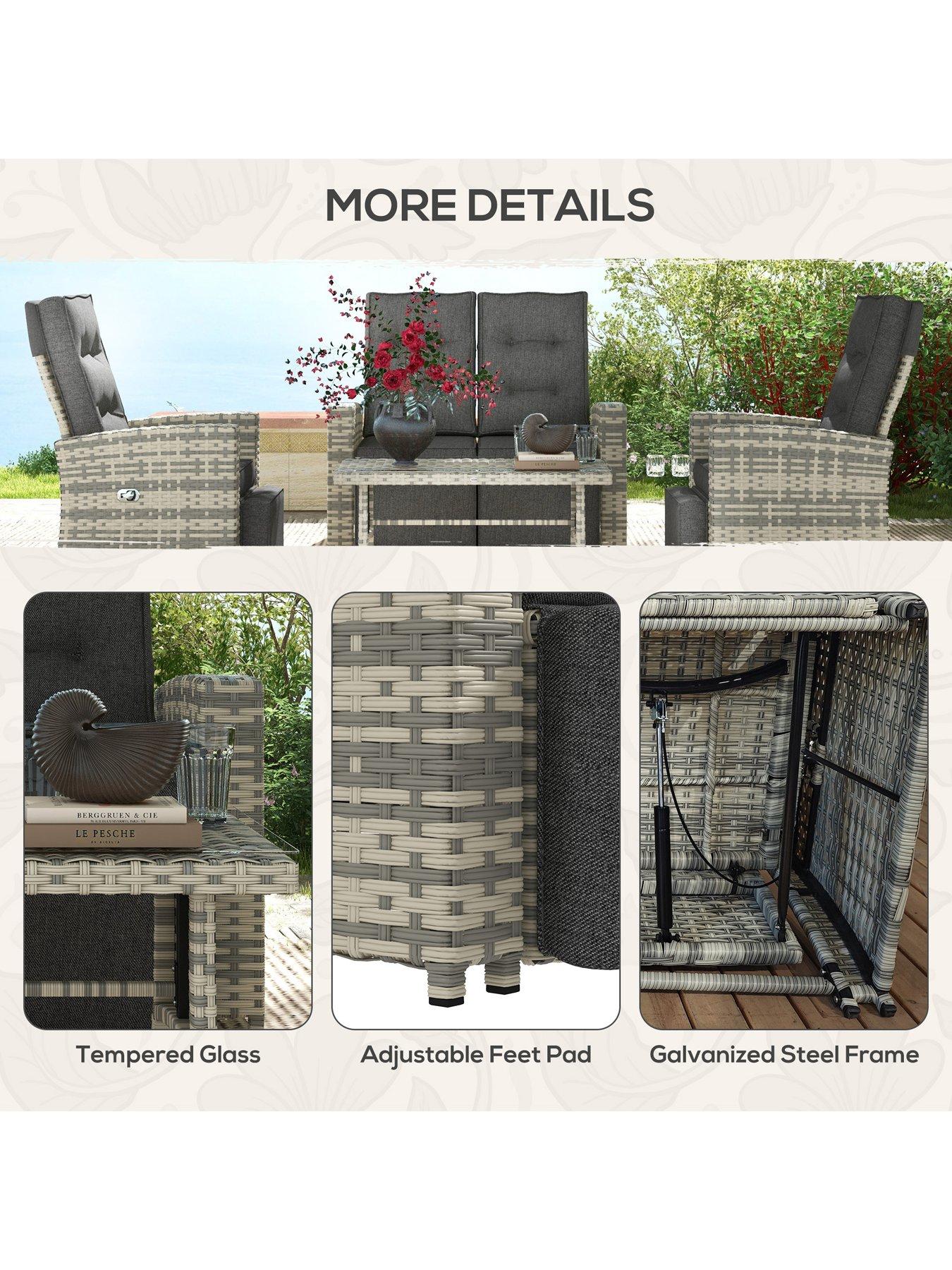 Image 6 of 7 of OutSunny 4 Piece Rattan Garden Furniture Set, Light Grey