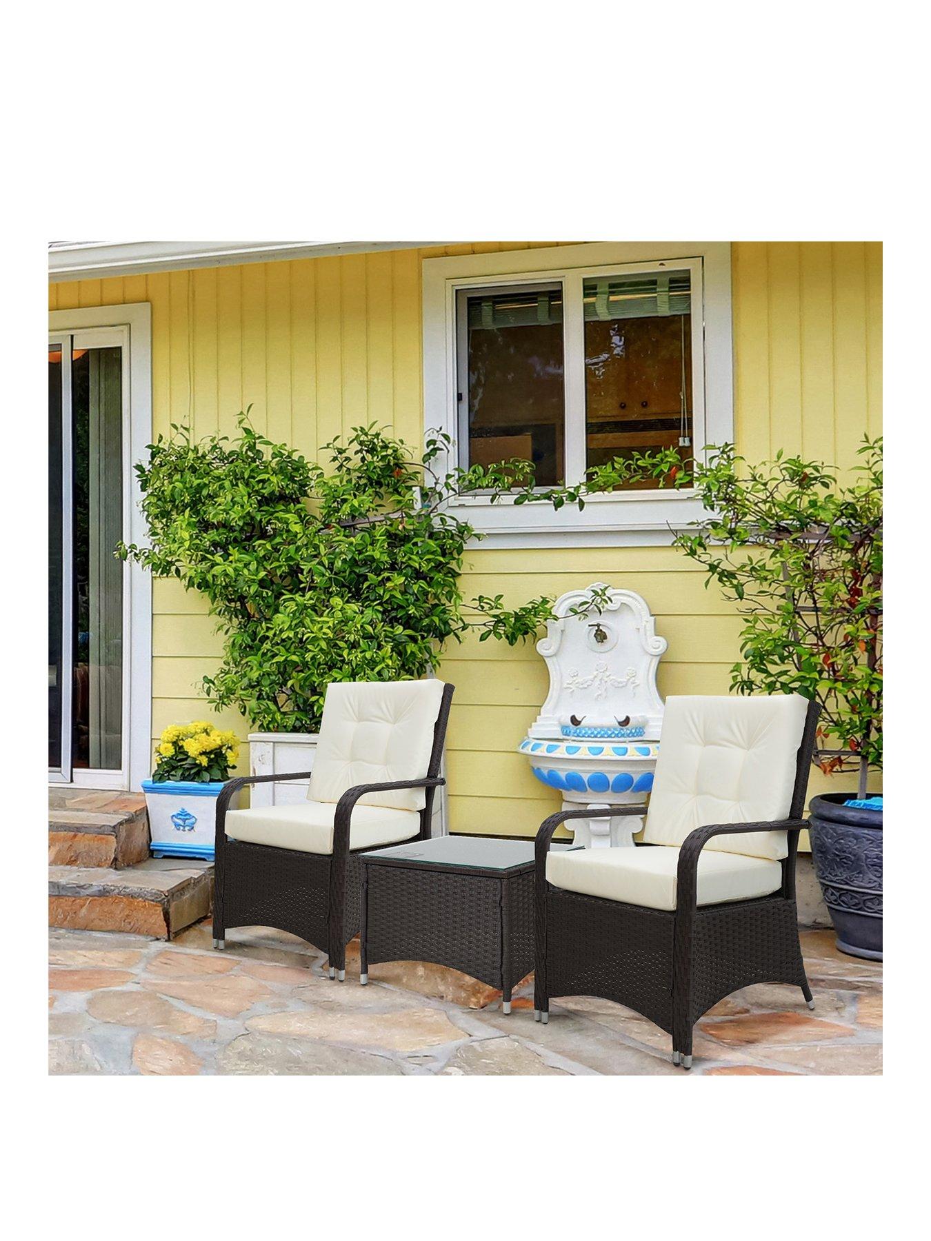 OutSunny 3 Pieces Rattan Bistro Set with Furniture Cover,Cream White | Very